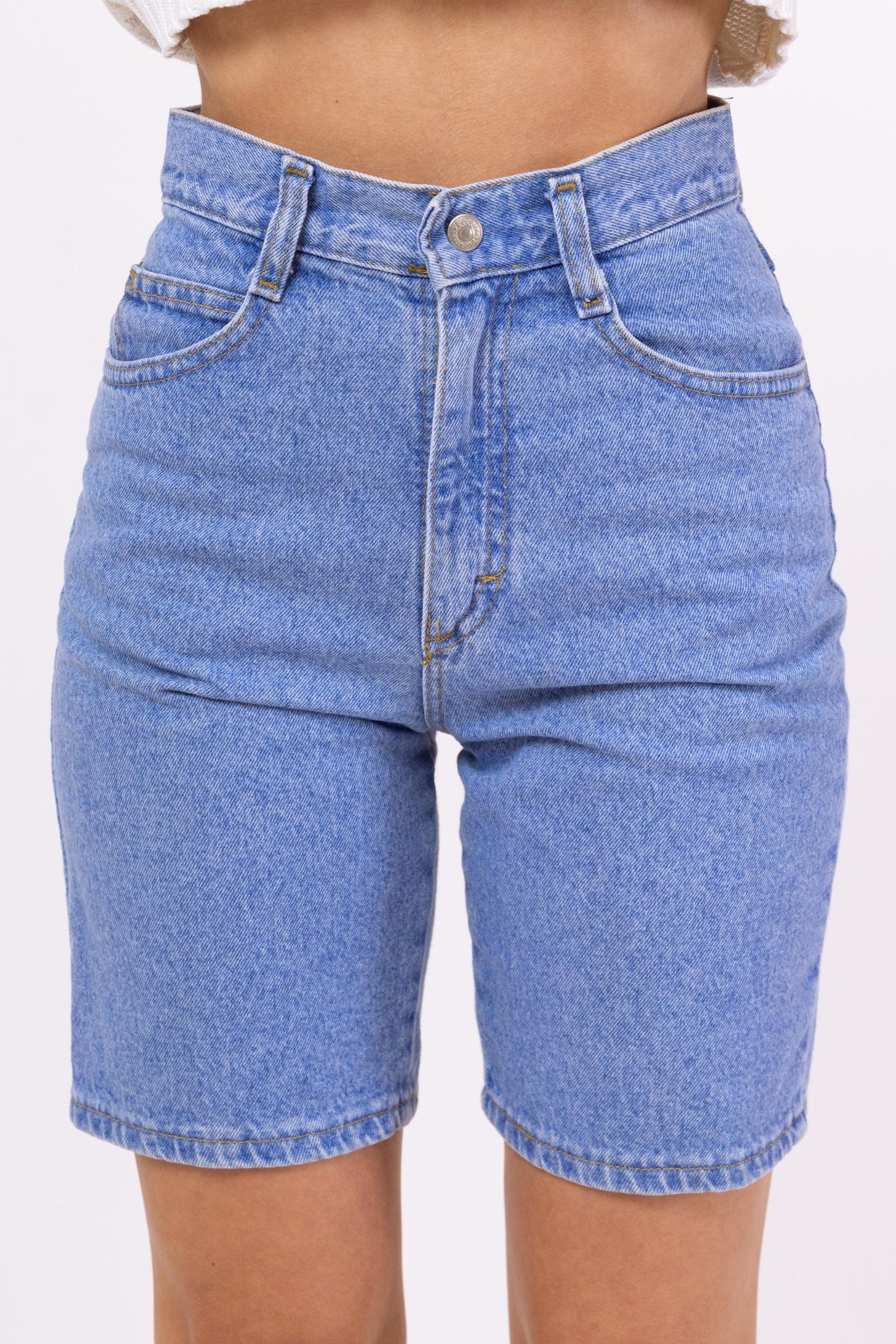 Vintage 90s Lee Bright Blue Jean Shorts - Extra Small, 24" Waist | Light Wash Denim Long Inseam Casual Summer Shorts