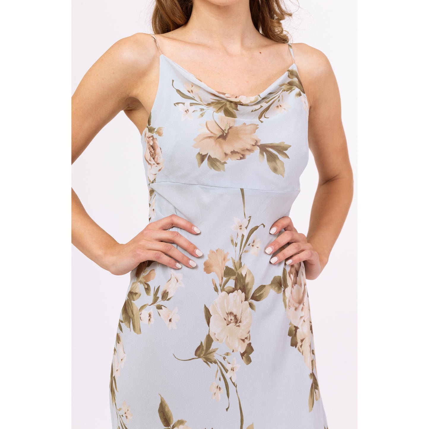 Vintage Y2K Blue Floral Silk Bias Cut Maxi Dress - Extra Small, Size 2 | Ann Taylor Summer Wedding Guest Dress, Formal Garden Party Dress