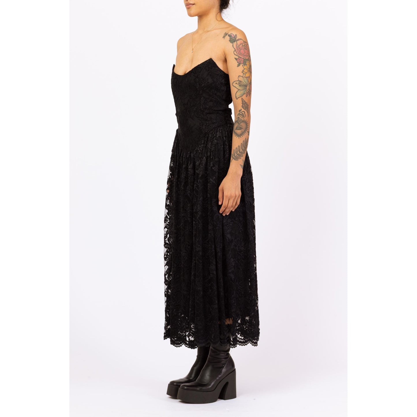 Vintage 80s Betsey Johnson Punk Label Black Lace Strapless Party Dress - Medium | Gothic Fit & Flare Maxi Dress, Rare Designer Dress