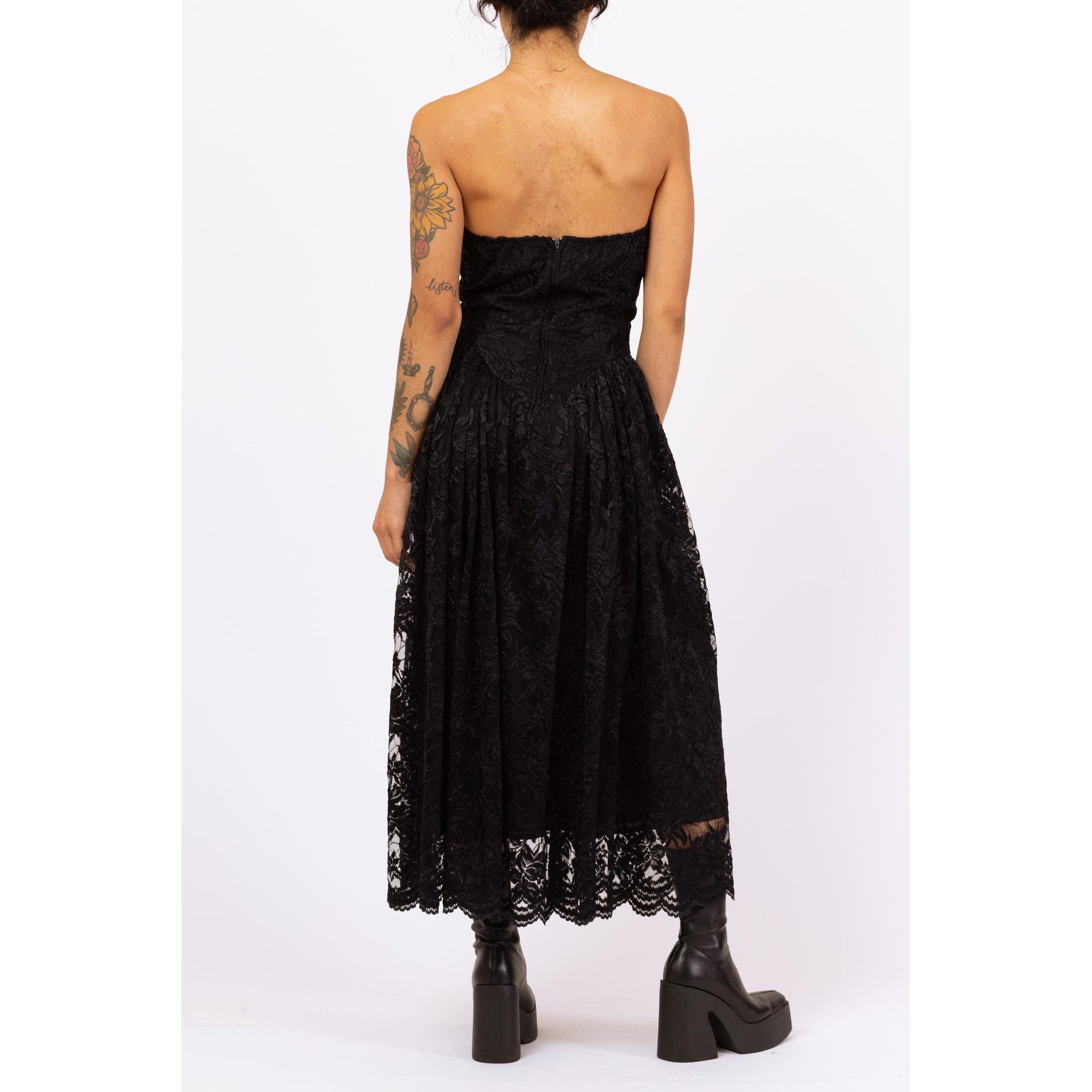 Vintage 80s Betsey Johnson Punk Label Black Lace Strapless Party Dress - Medium | Gothic Fit & Flare Maxi Dress, Rare Designer Dress