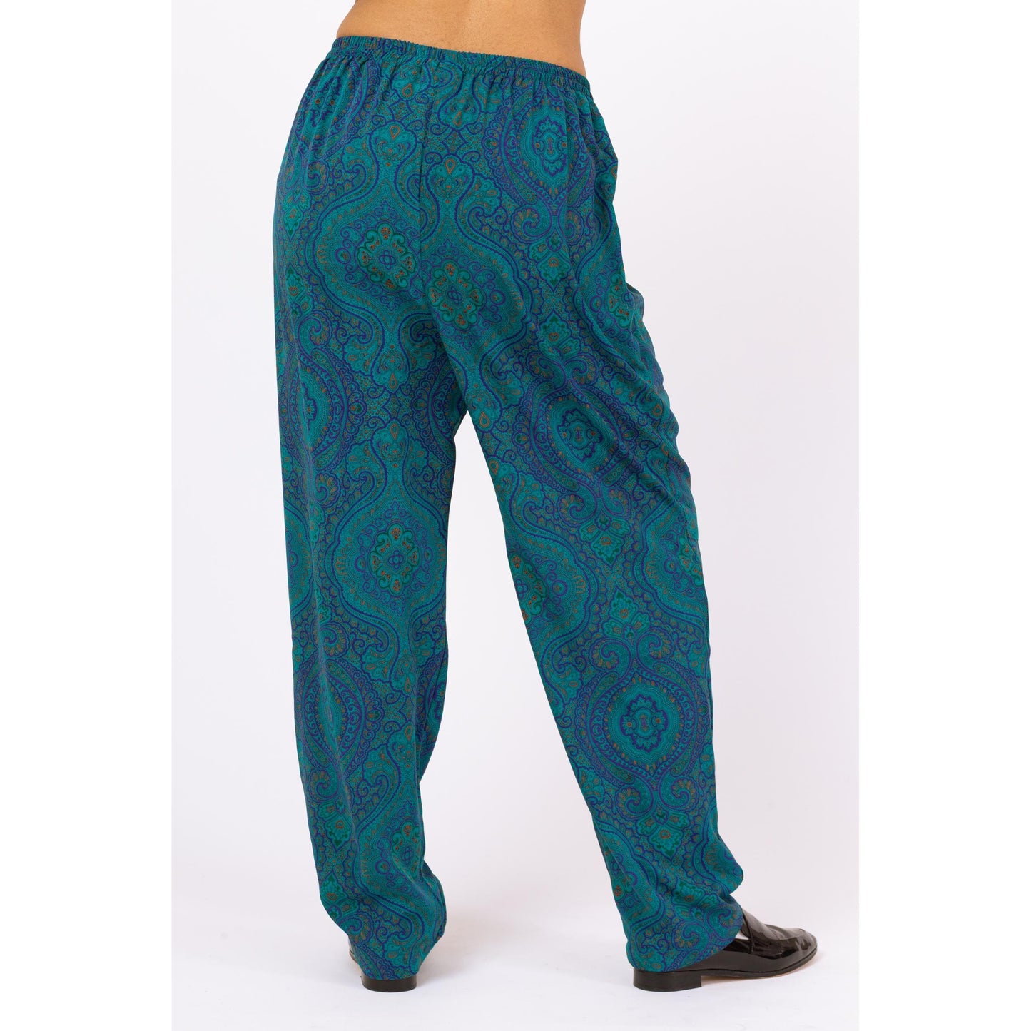 Vintage 90s Victoria's Secret Pajama Shirt & Pants Set - Small | Teal Purple Paisley Satin Trim Loungewear, Matching Two Piece Outfit