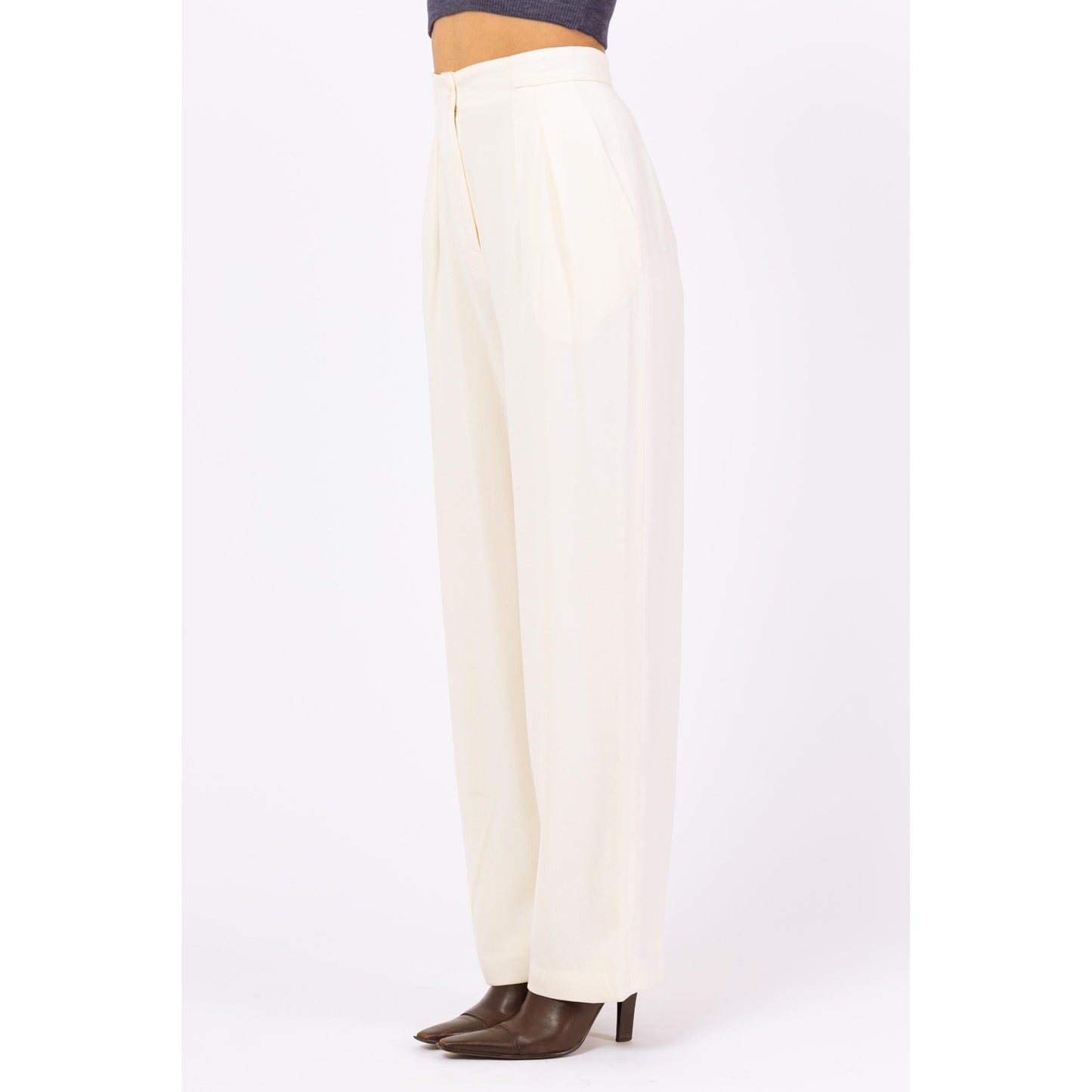 Vintage 90s Minimalist Ivory High Waisted Trousers - Extra Small, 24.5" Waist | Isabel Ardee Trousers, Pleated Straight Leg Pants