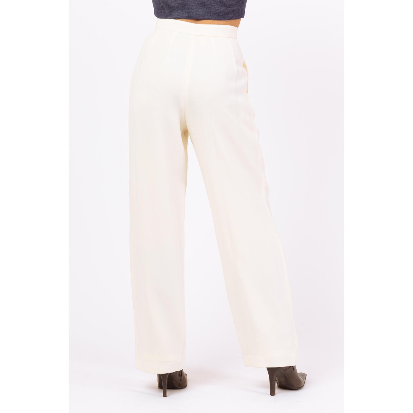 Vintage 90s Minimalist Ivory High Waisted Trousers - Extra Small, 24.5" Waist | Isabel Ardee Trousers, Pleated Straight Leg Pants