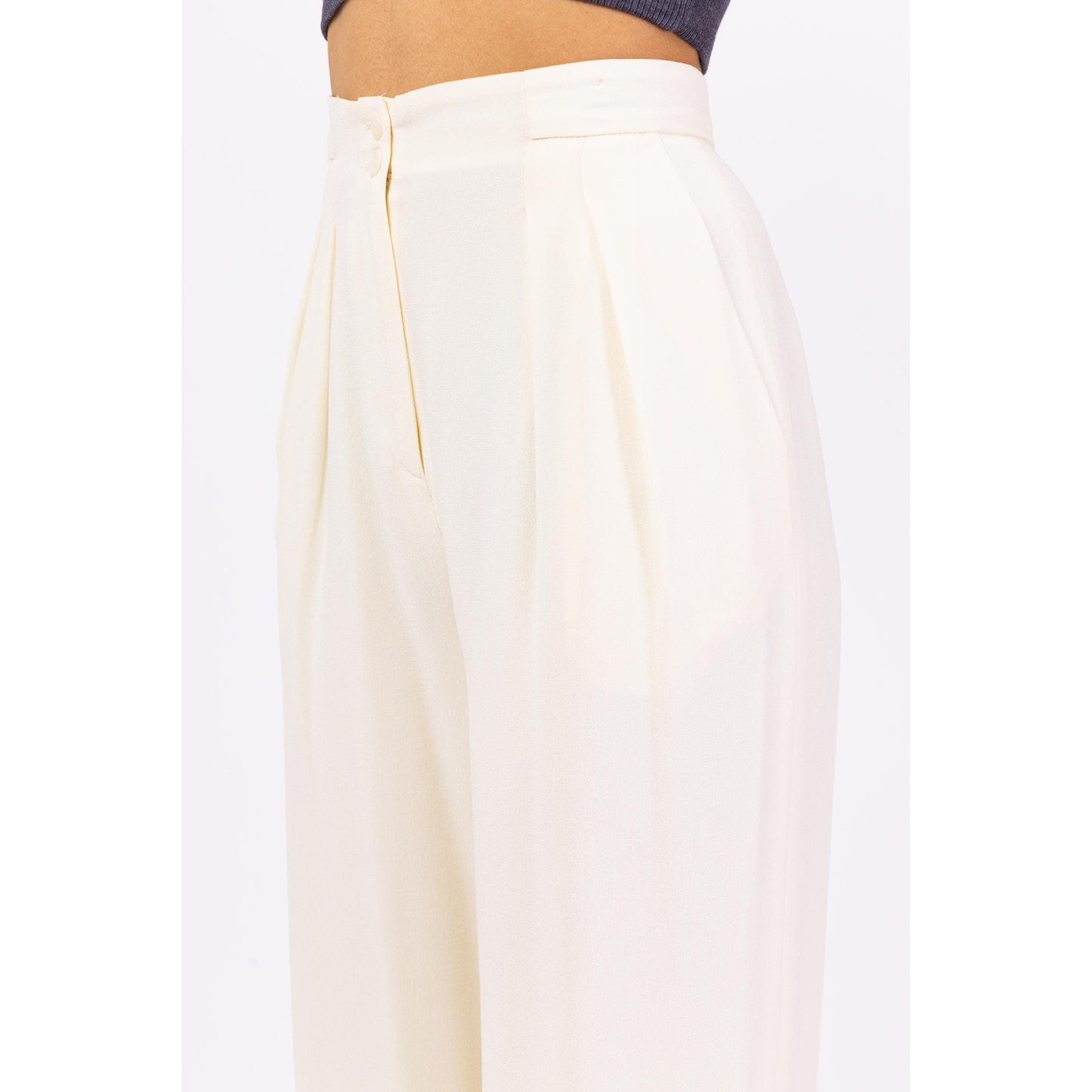 Vintage 90s Minimalist Ivory High Waisted Trousers - Extra Small, 24.5" Waist | Isabel Ardee Trousers, Pleated Straight Leg Pants