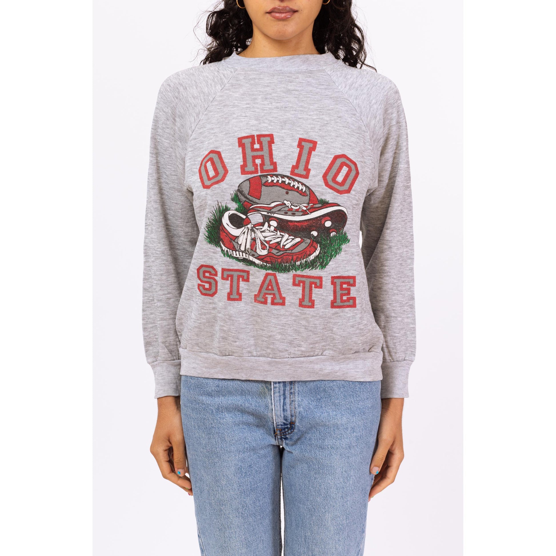 Vintage 80s Ohio State Sweatshirt - Medium | Lightweight Grey College Football Pullover Sweater, NCAA Crewneck Top