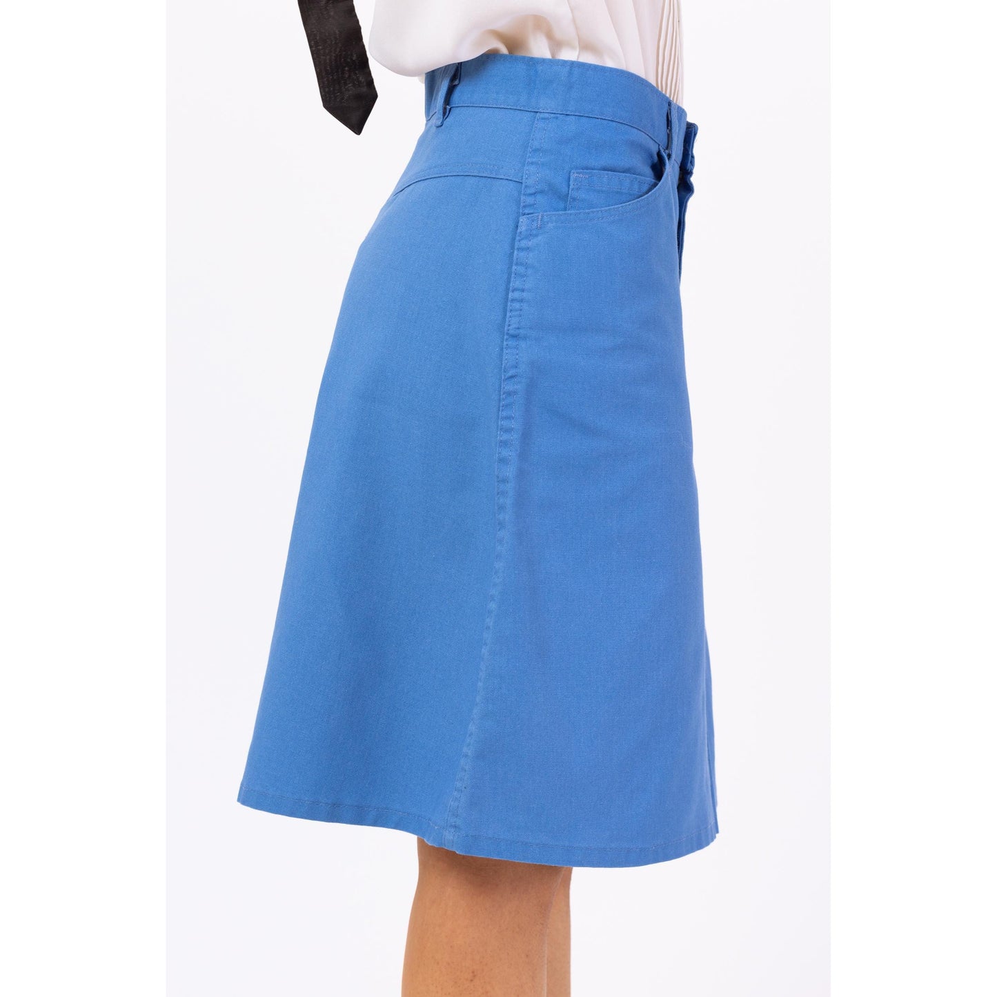 Vintage 70s Blue Preppy Culotte Split Front Shorts - Medium, 29" | High Waisted Wide Leg Skort, Retro Long Shorts