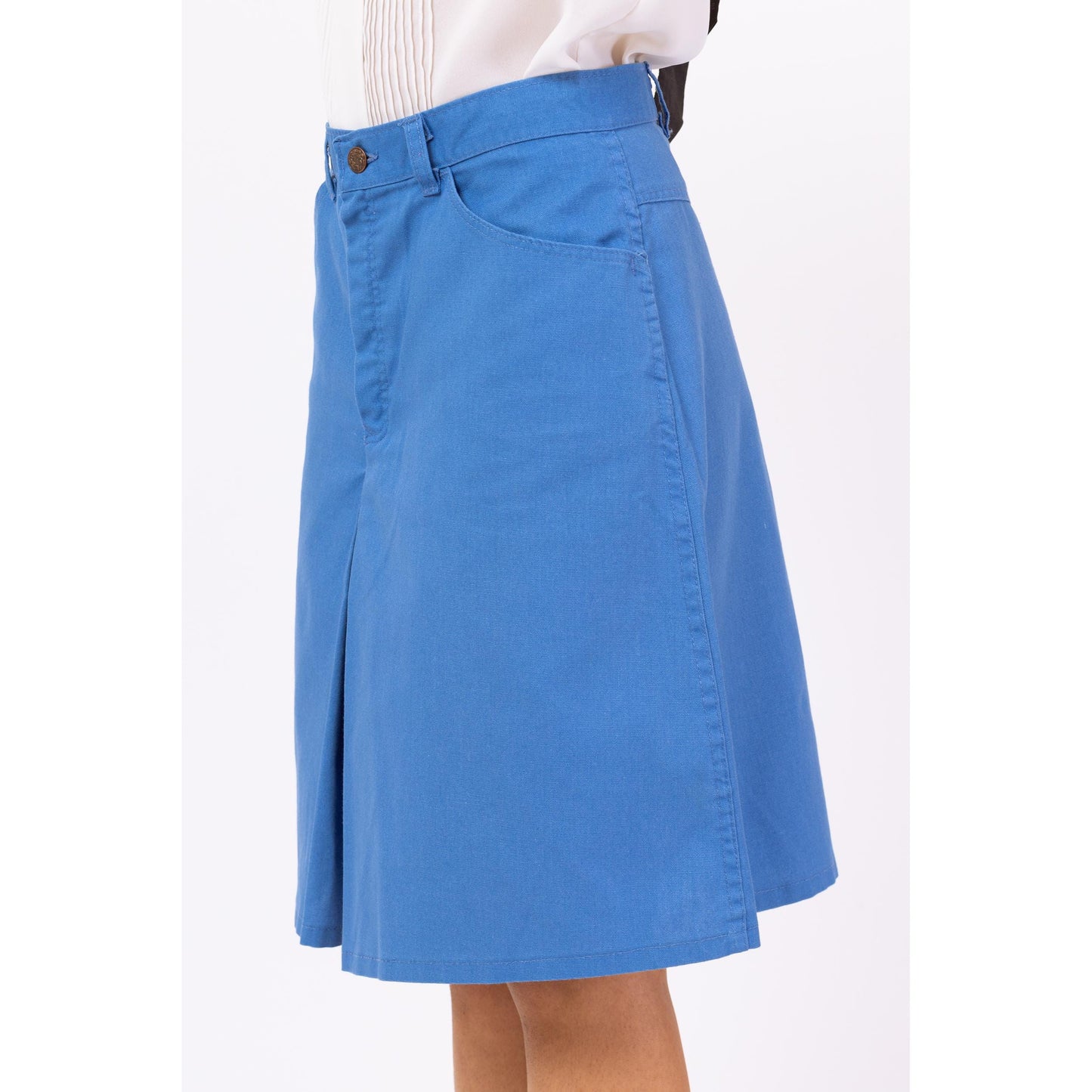 Vintage 70s Blue Preppy Culotte Split Front Shorts - Medium, 29" | High Waisted Wide Leg Skort, Retro Long Shorts