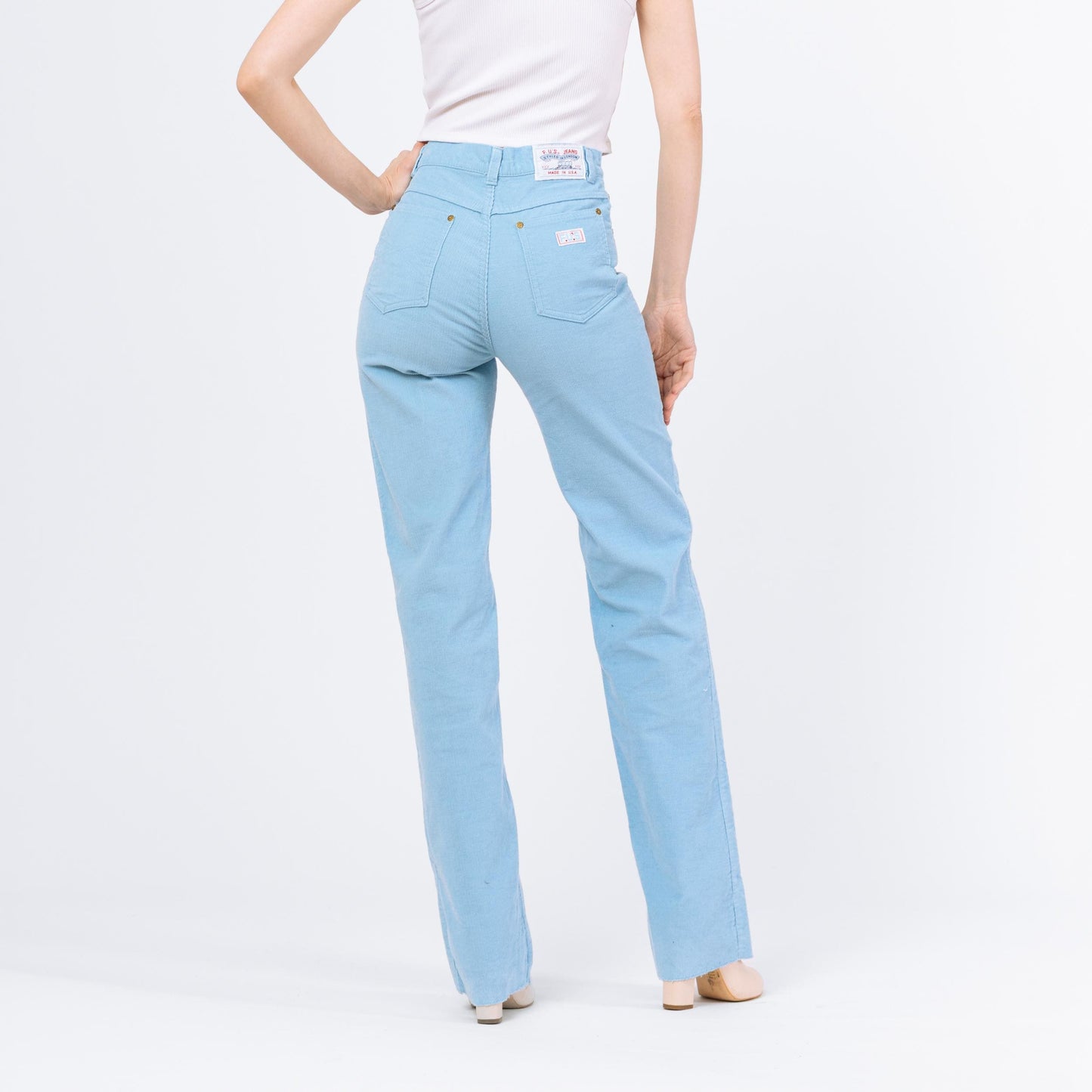 Vintage 80s Light Blue Corduroy High Waisted Pants - Small | Straight Leg Trousers, Tall Long Inseam Mid High Rise Cords