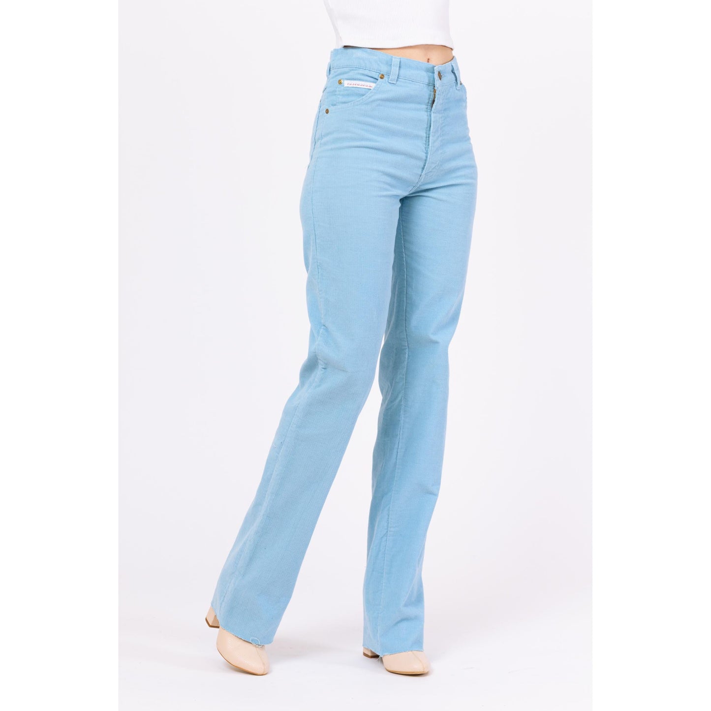 Vintage 80s Light Blue Corduroy High Waisted Pants - Small | Straight Leg Trousers, Tall Long Inseam Mid High Rise Cords