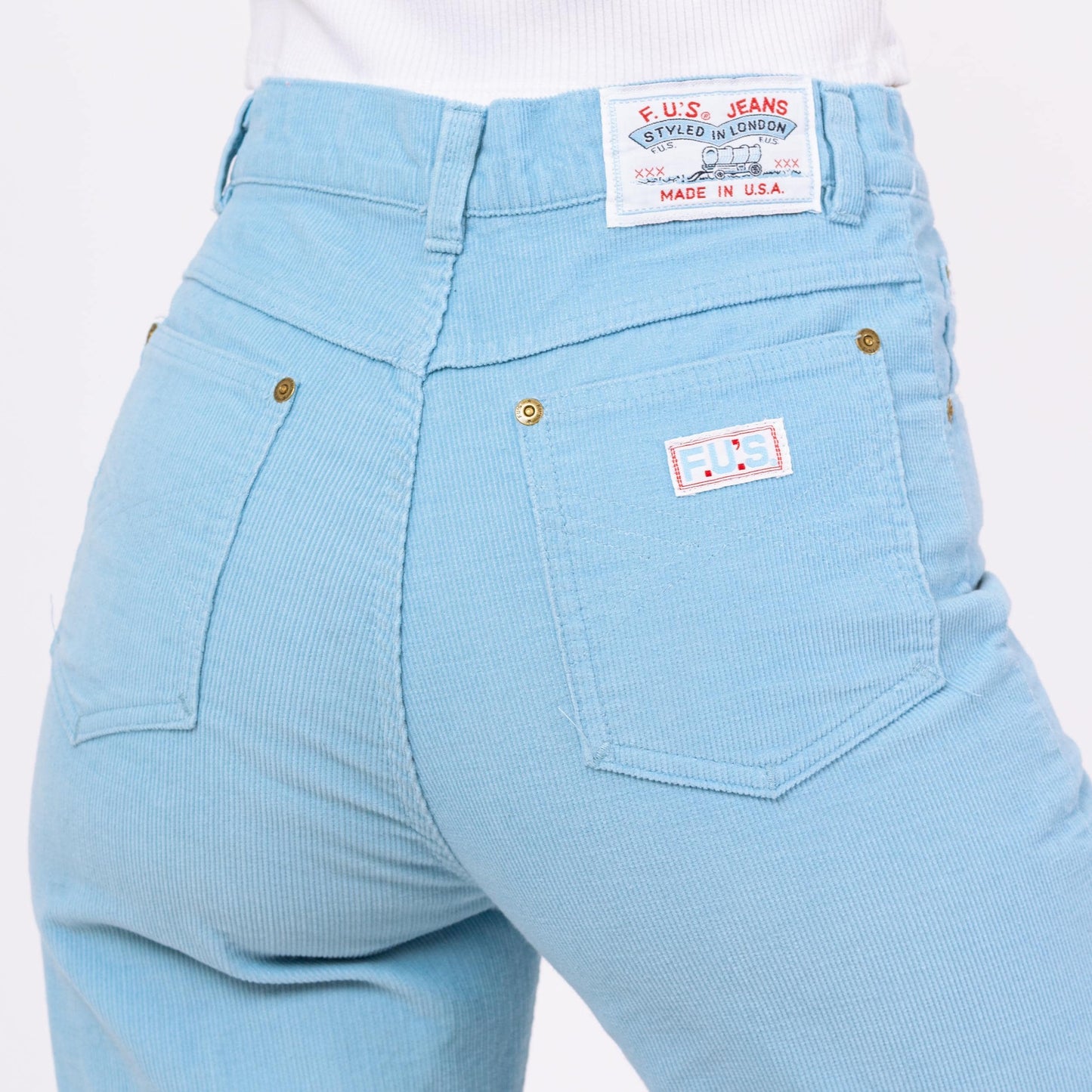 Vintage 80s Light Blue Corduroy High Waisted Pants - Small | Straight Leg Trousers, Tall Long Inseam Mid High Rise Cords