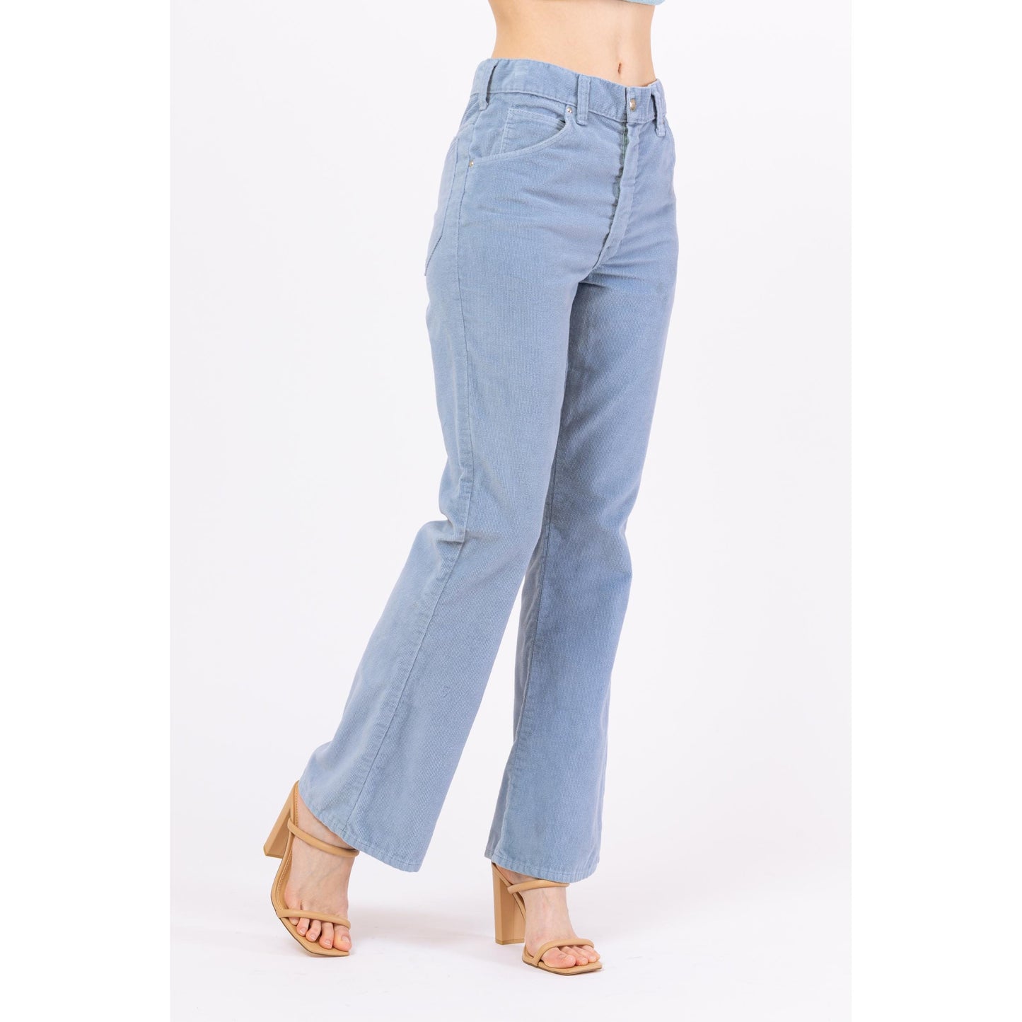 Vintage 70s Baby Blue Corduroy Flared Unisex Pants - Small to Medium, 29" Waist | Retro High Waisted Trousers, Boho 1970s Cords