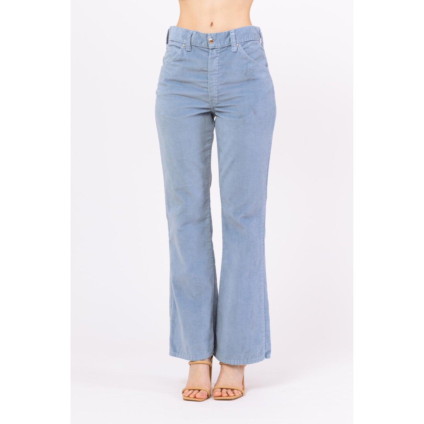 Vintage 70s Baby Blue Corduroy Flared Unisex Pants - Small to Medium, 29" Waist | Retro High Waisted Trousers, Boho 1970s Cords