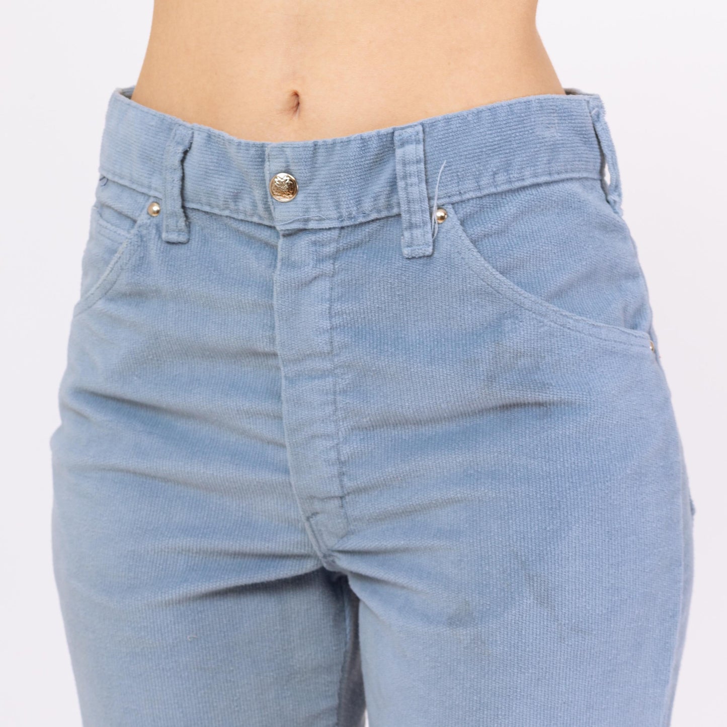 Vintage 70s Baby Blue Corduroy Flared Unisex Pants - Small to Medium, 29" Waist | Retro High Waisted Trousers, Boho 1970s Cords
