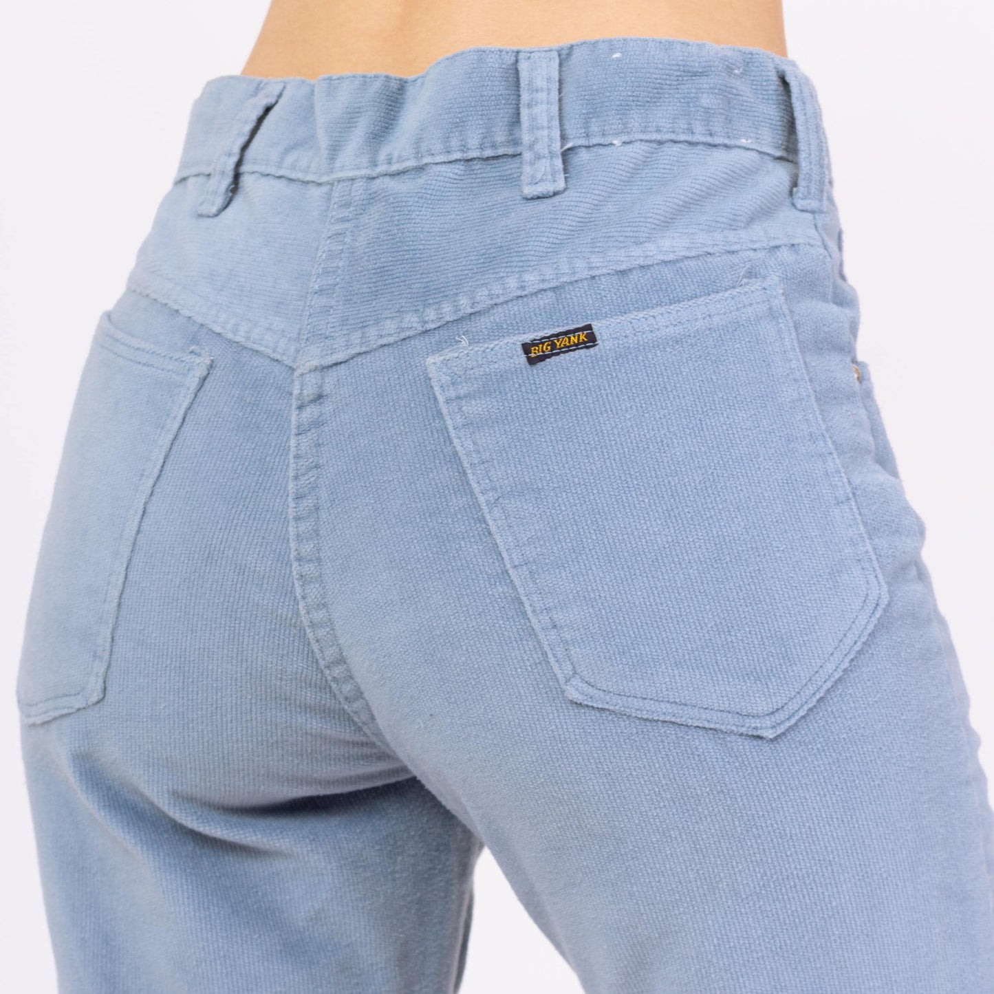 Vintage 70s Baby Blue Corduroy Flared Unisex Pants - Small to Medium, 29" Waist | Retro High Waisted Trousers, Boho 1970s Cords
