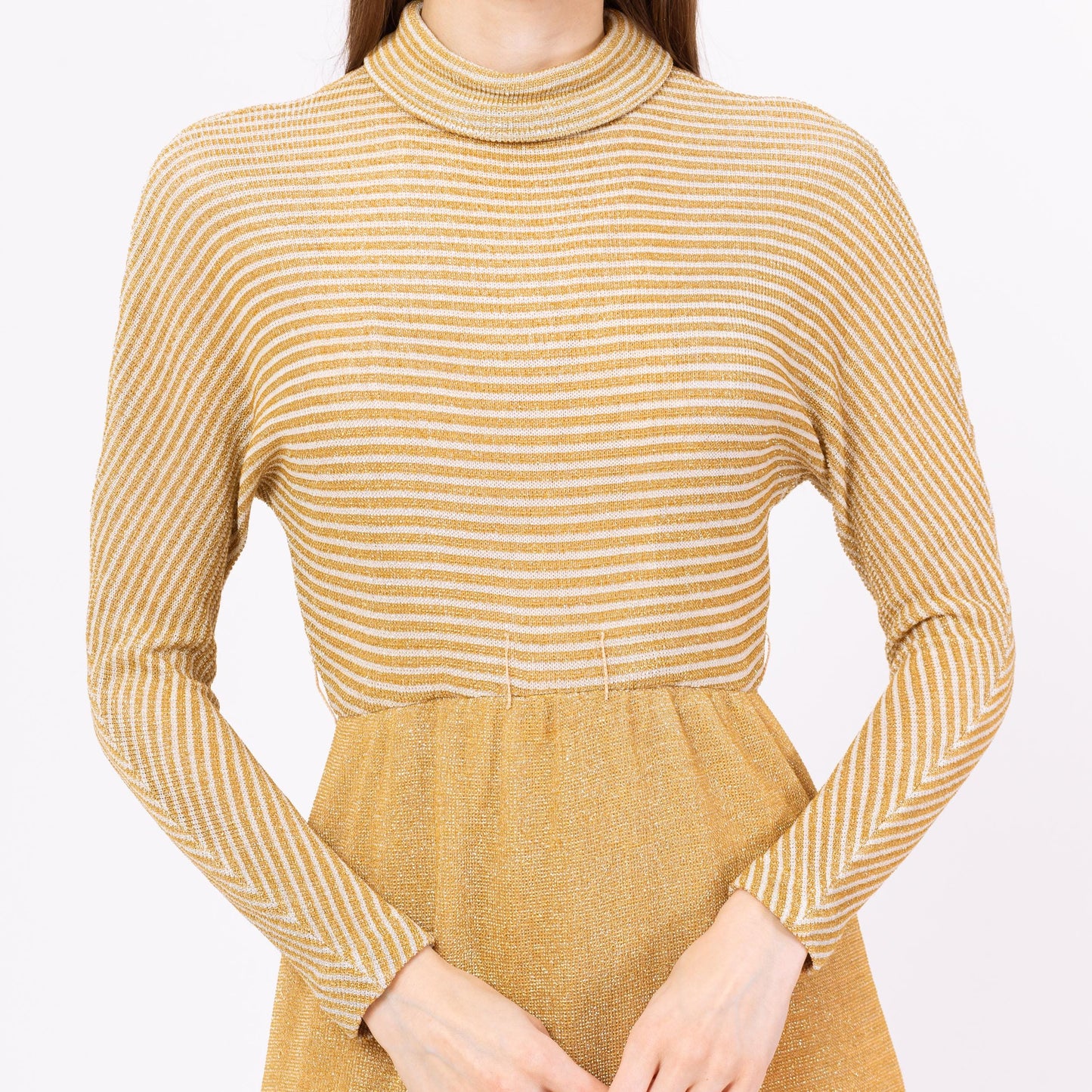 Vintage 70s Gold Lurex Knit Maxi Hostess Dress - Small | Metallic Long Dolman Sleeve Formal Disco Party Dress