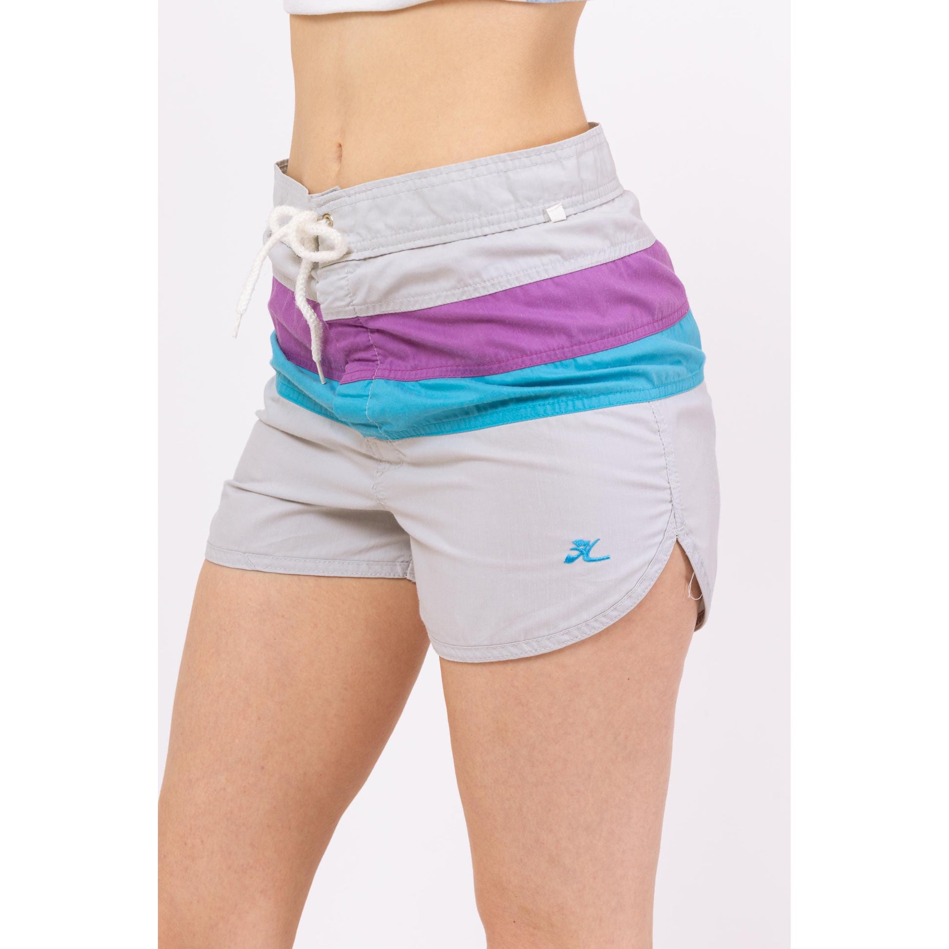 Vintage 80s Hobie Striped Swim Trunks - Small, 29" Waist | Unisex Board Shorts, Mid Rise Surfer Swimwear