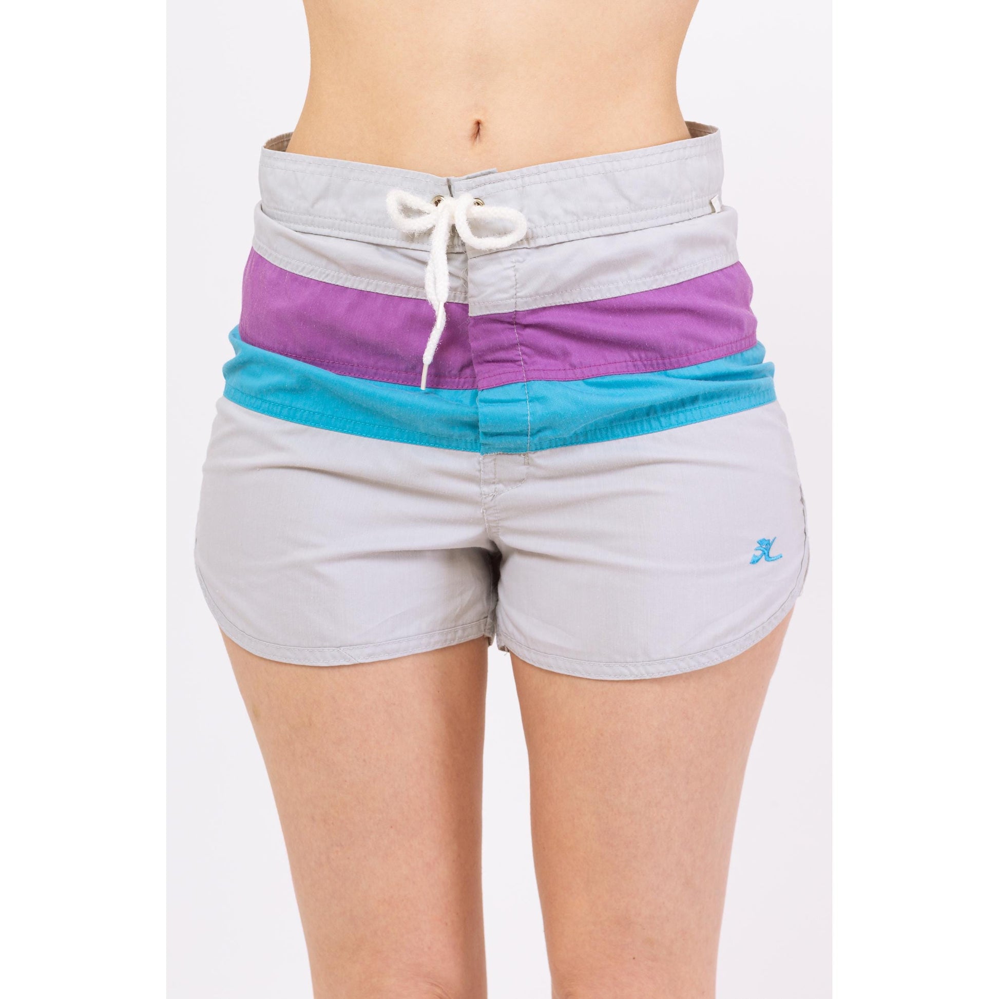 Vintage 80s Hobie Striped Swim Trunks - Small, 29" Waist | Unisex Board Shorts, Mid Rise Surfer Swimwear