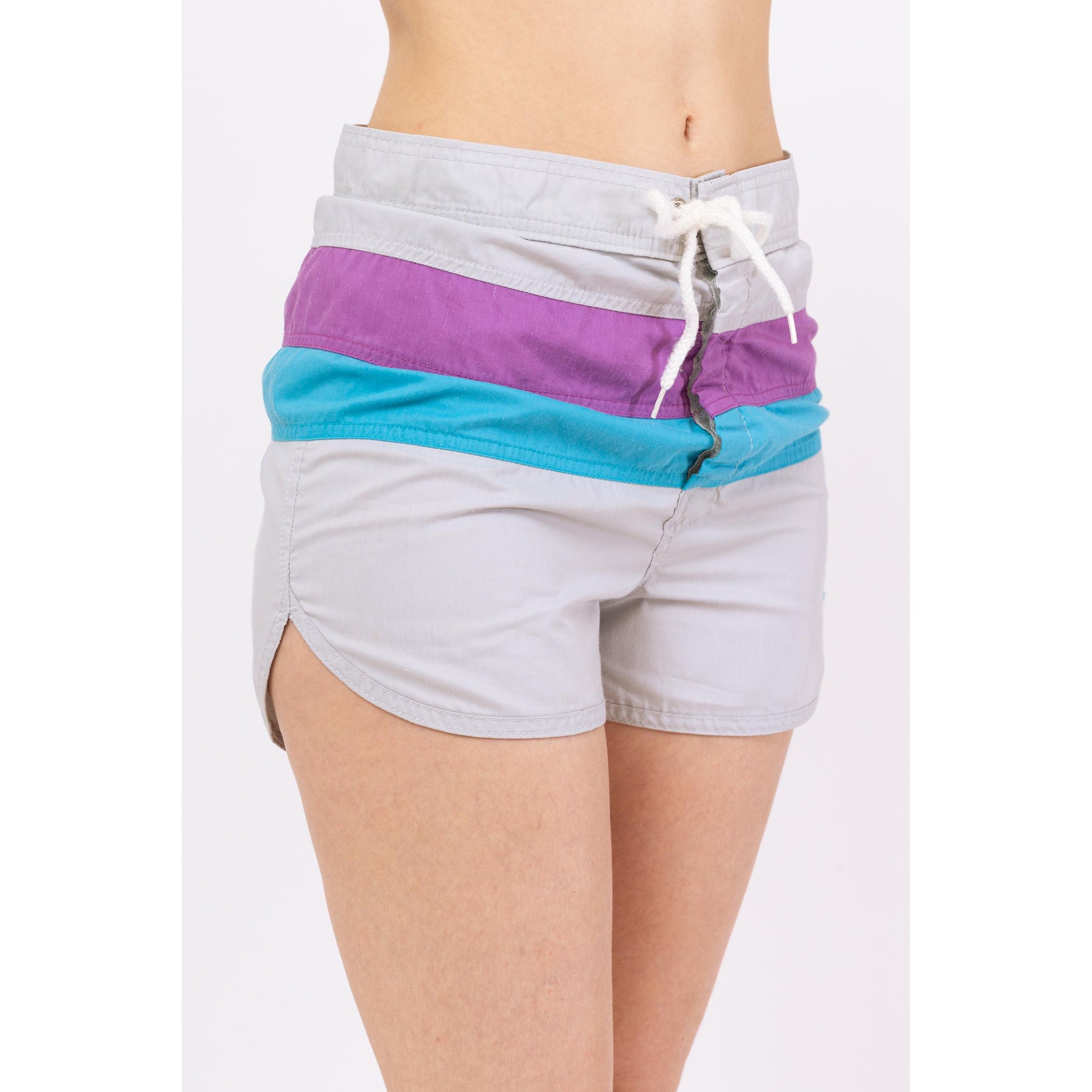 Vintage 80s Hobie Striped Swim Trunks - Small, 29" Waist | Unisex Board Shorts, Mid Rise Surfer Swimwear