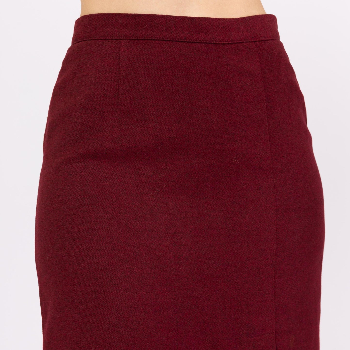 Vintage 90s Burberry Wine Red High Slit Midi Pencil Skirt - Small, 26.5" Waist | Designer Minimalist Cashmere Fitted Straight Office Skirt