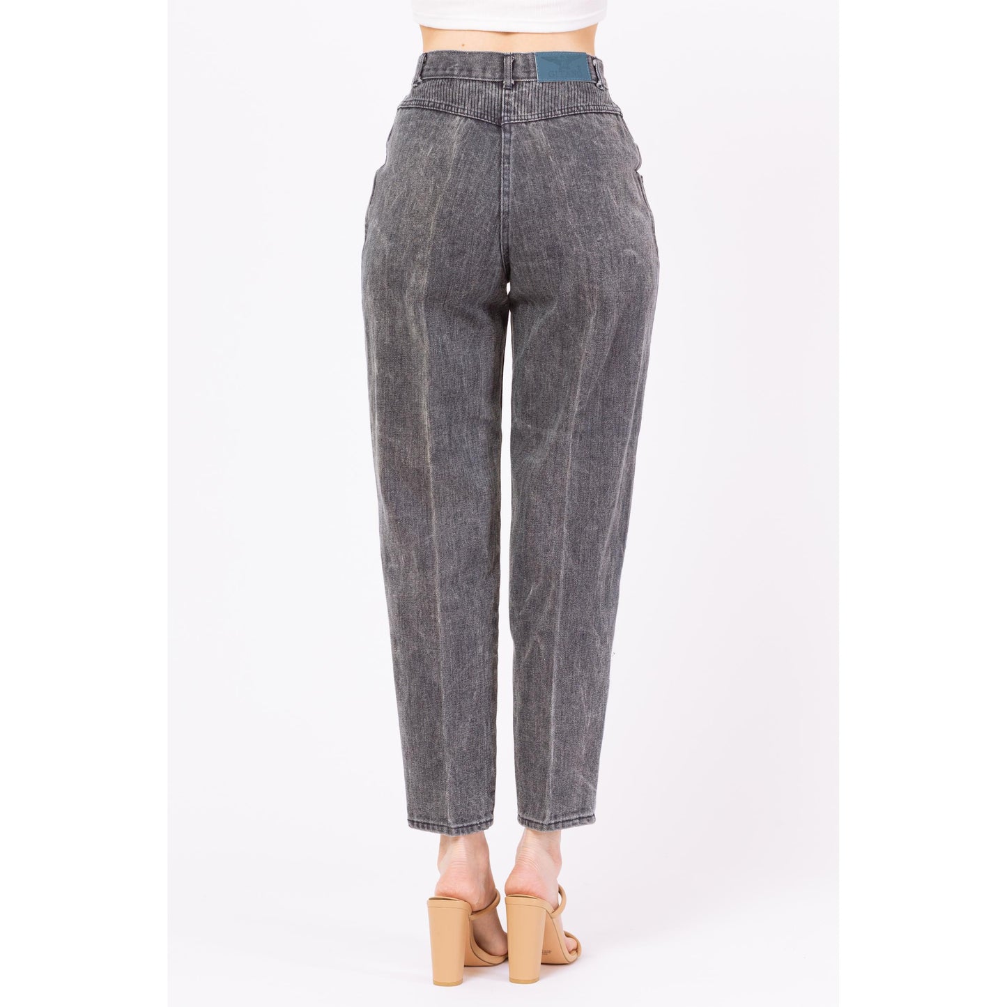 Vintage 80s Slate Grey Acid Wash Jeans - Small, 26" Waist | High Waisted Ribbed Denim Slant Pocket Yoked Streetwear Mom Jeans