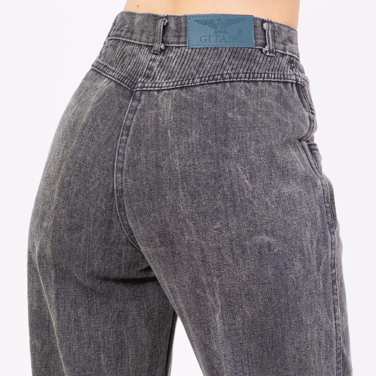 Vintage 80s Slate Grey Acid Wash Jeans - Small, 26" Waist | High Waisted Ribbed Denim Slant Pocket Yoked Streetwear Mom Jeans