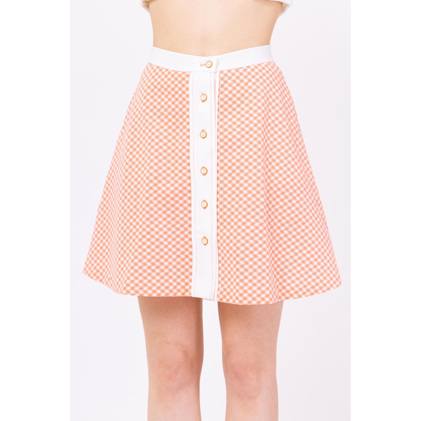 Vintage 70s Tennis Two Piece Skirt Set - Extra Small | White Orange Gingham Button Front Retro Sportswear Coquette Outfit