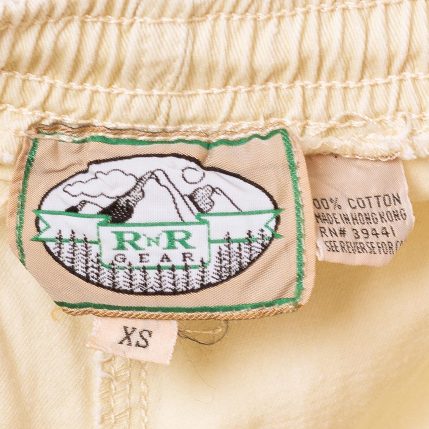 Vintage 90s Khaki Cotton Elastic Waist Shorts - Extra Small | Mid High Rise Casual Hiking Lounge Shorts