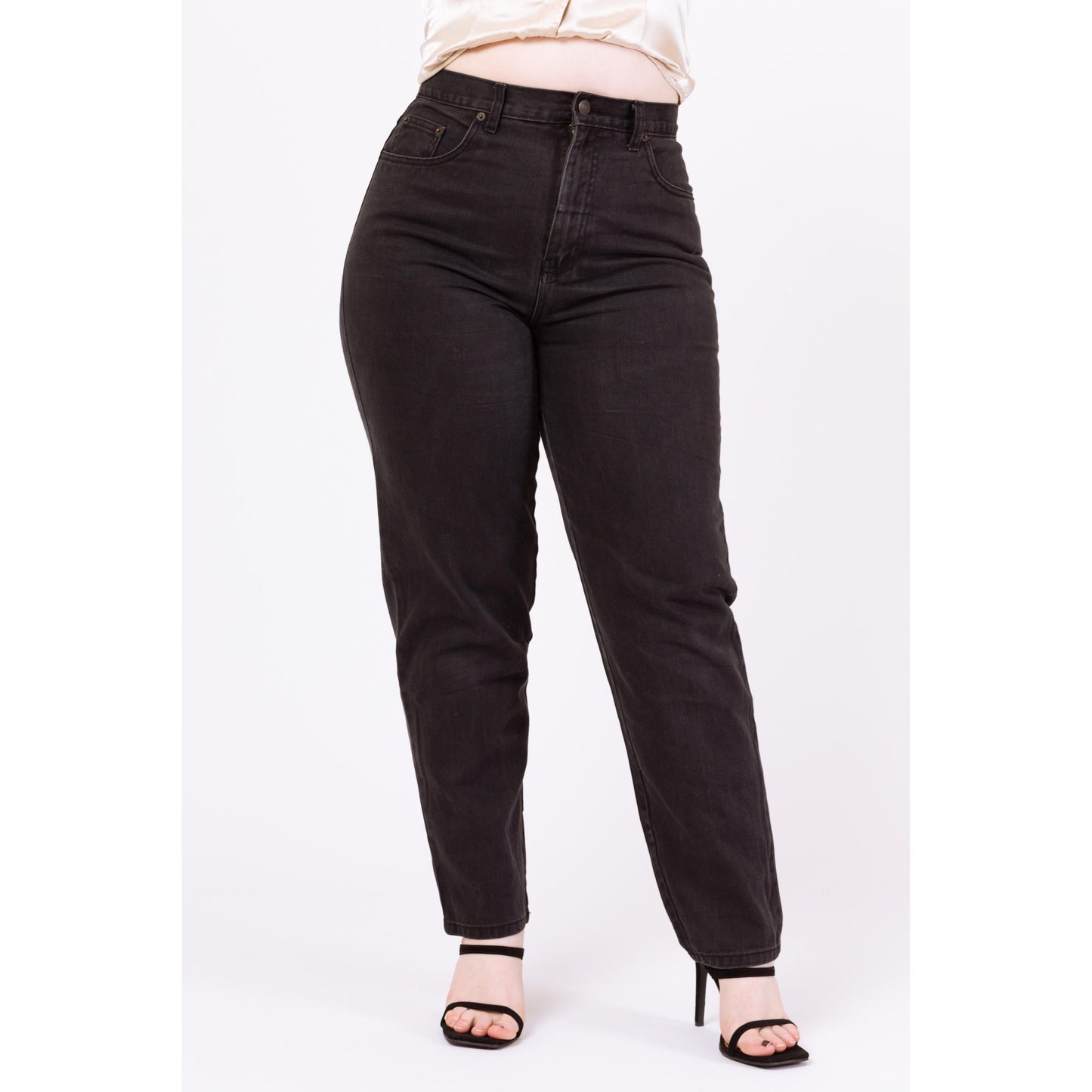Vintage 90s Black High Waisted Mom Jeans - Large, 32” Waist | Tapered Leg High Rise Denim Jeans