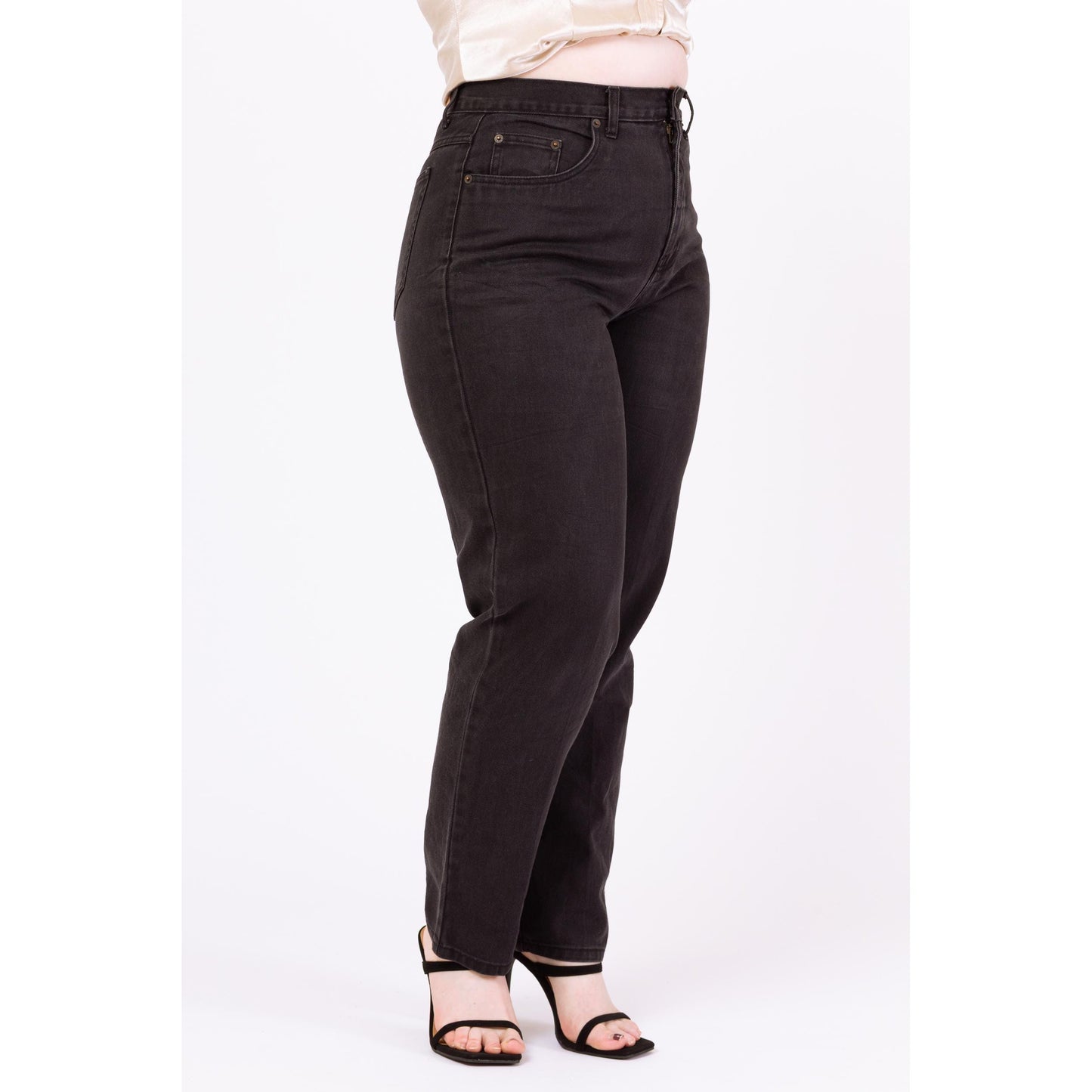 Vintage 90s Black High Waisted Mom Jeans - Large, 32” Waist | Tapered Leg High Rise Denim Jeans