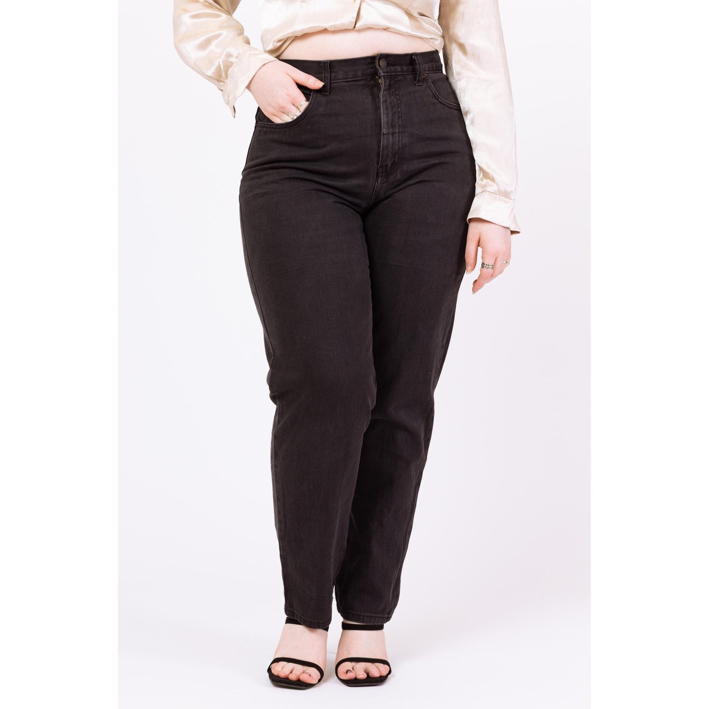 Vintage 90s Black High Waisted Mom Jeans - Large, 32” Waist | Tapered Leg High Rise Denim Jeans
