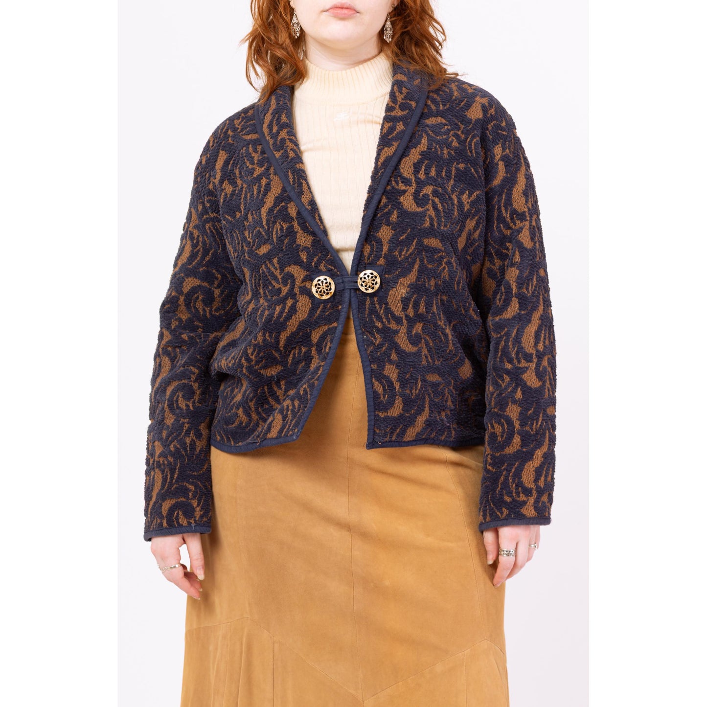 Vintage 90s Floral Chenille Tapestry Jacket - Medium | Oversized Boho Fall Jacket, Lightweight Coat