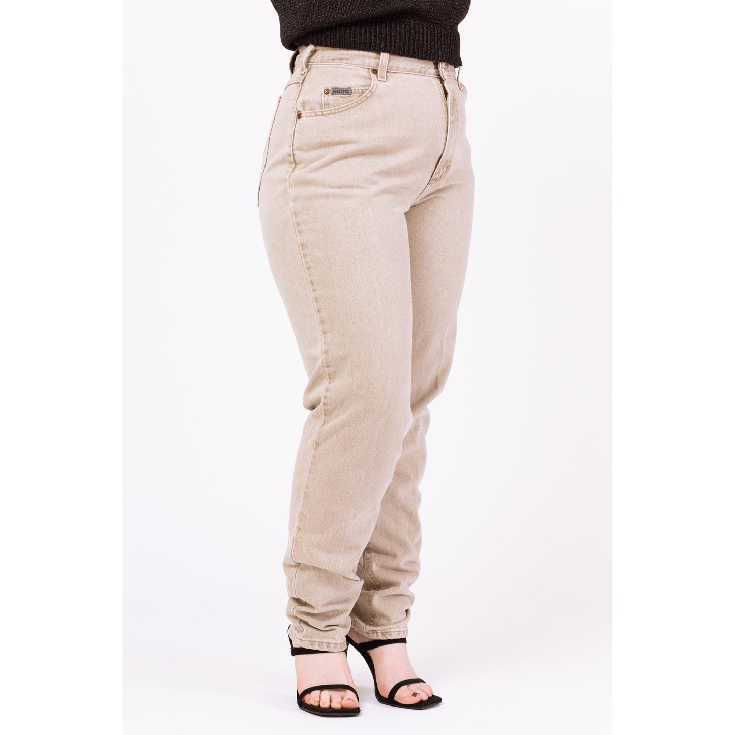 Vintage 90s Lee Light Taupe High Waisted Jeans - Large Tall, 31" Waist | Denim Tapered Leg Long Inseam Mom Jeans, Western Yoke Jeans