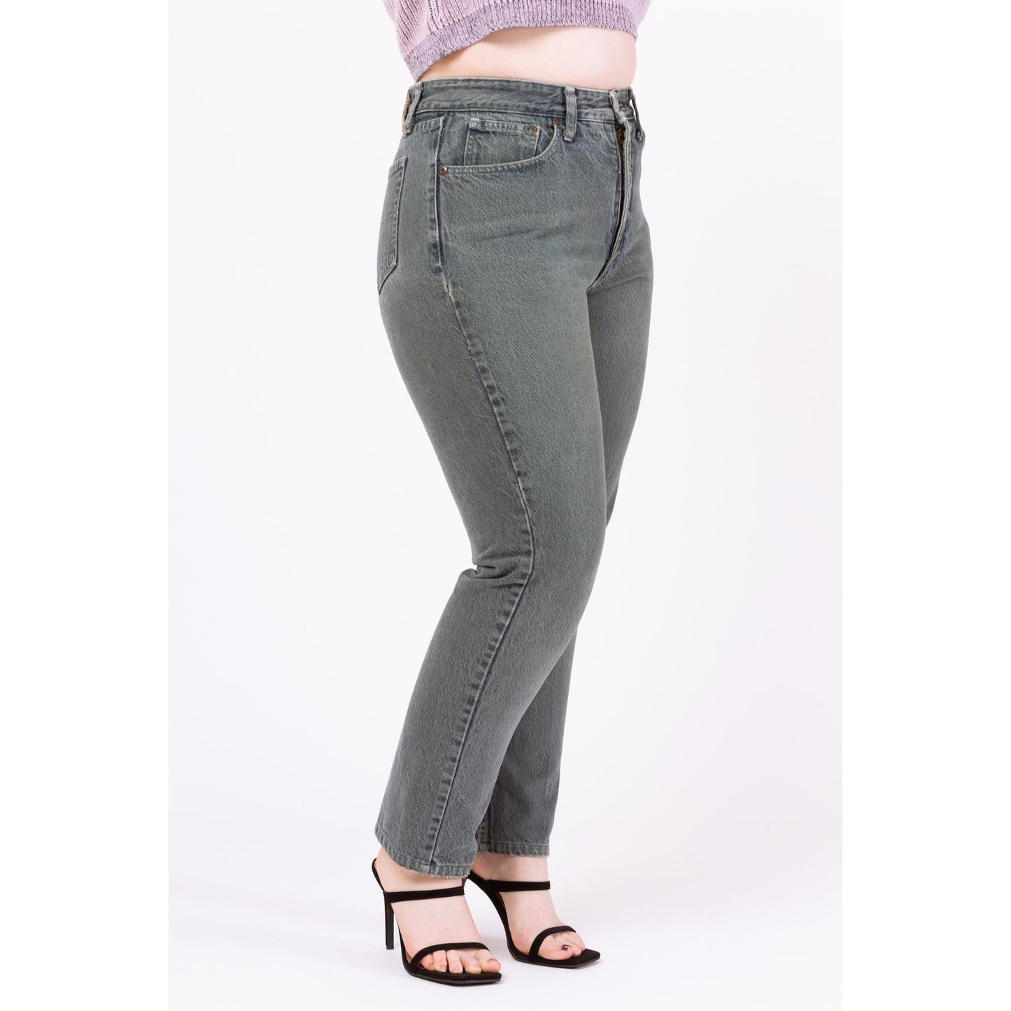 Vintage 90s Faded Green High Waisted Jeans - Large, 32" Waist | Distressed Denim Z Cavaricci Tapered Leg Mom Jeans