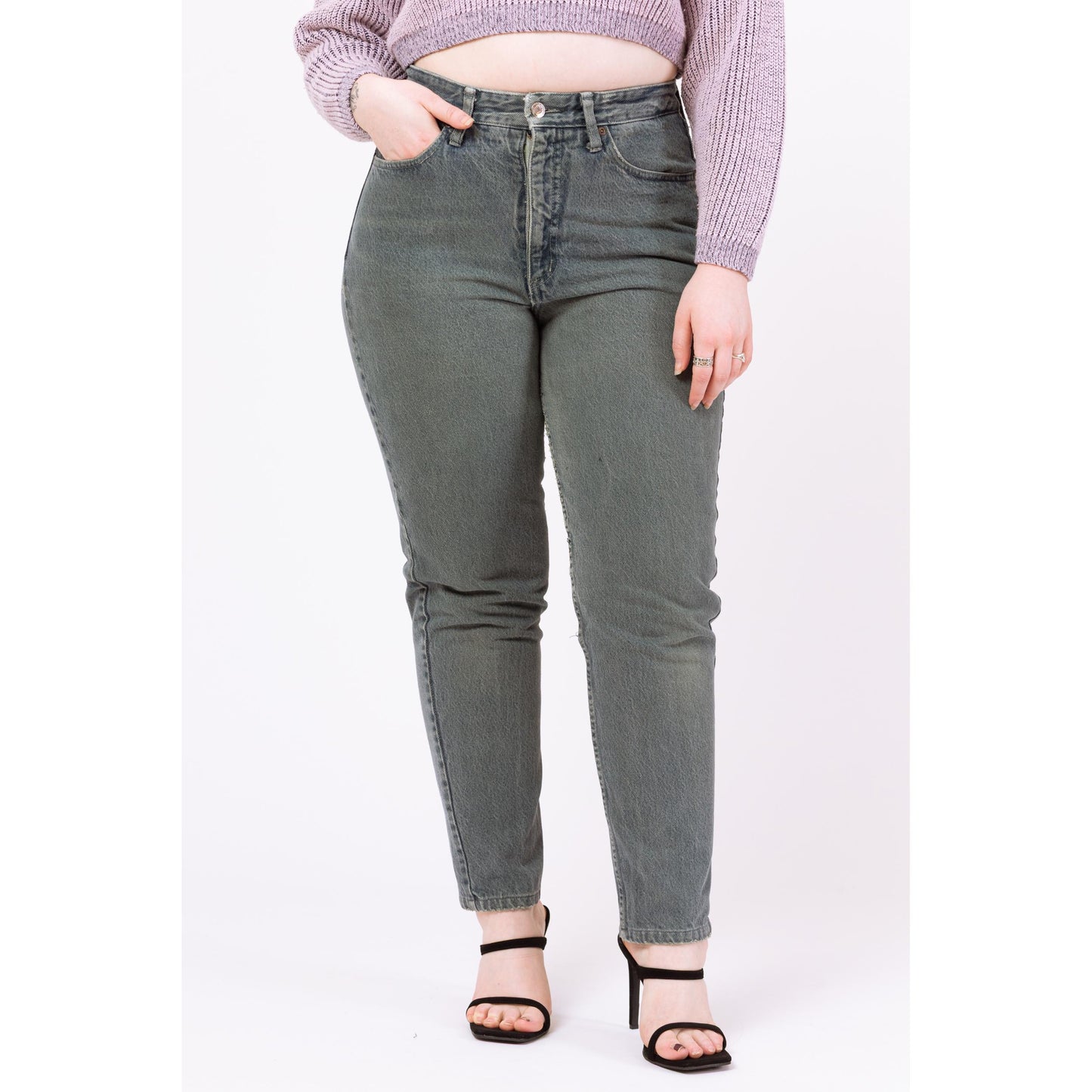 Vintage 90s Faded Green High Waisted Jeans - Large, 32" Waist | Distressed Denim Z Cavaricci Tapered Leg Mom Jeans