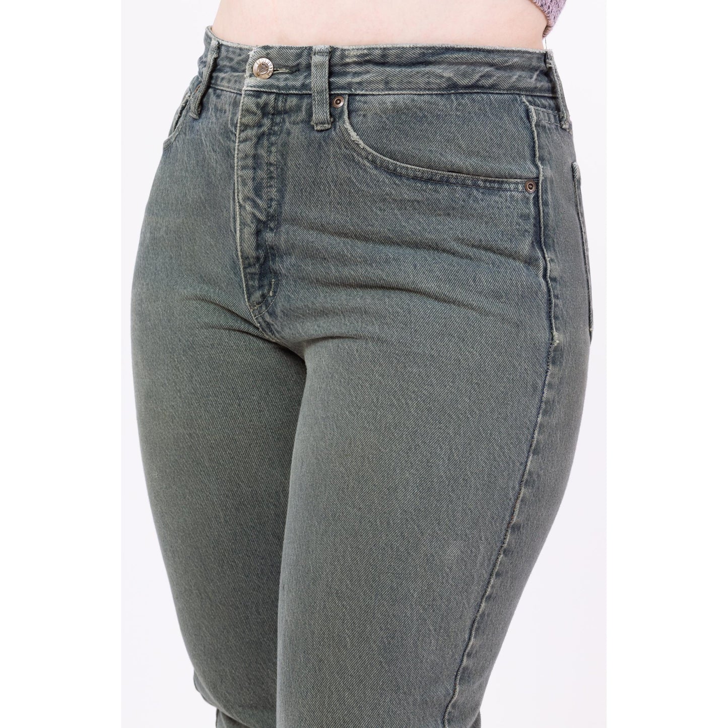 Vintage 90s Faded Green High Waisted Jeans - Large, 32" Waist | Distressed Denim Z Cavaricci Tapered Leg Mom Jeans