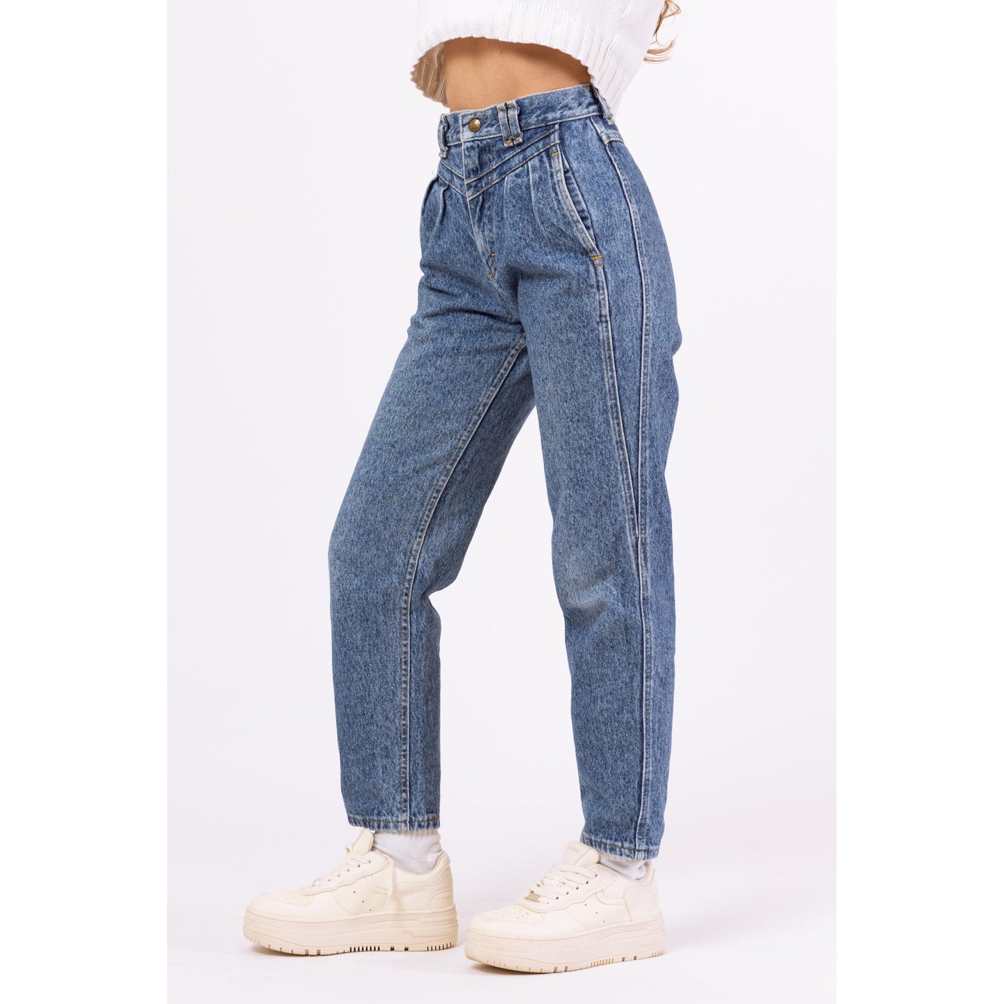 Vintage 80s Lee Acid Wash High Waisted Mom Jeans - XXS, 23" Waist | Pleated Tapered Leg Denim High Rise Grunge Jeans