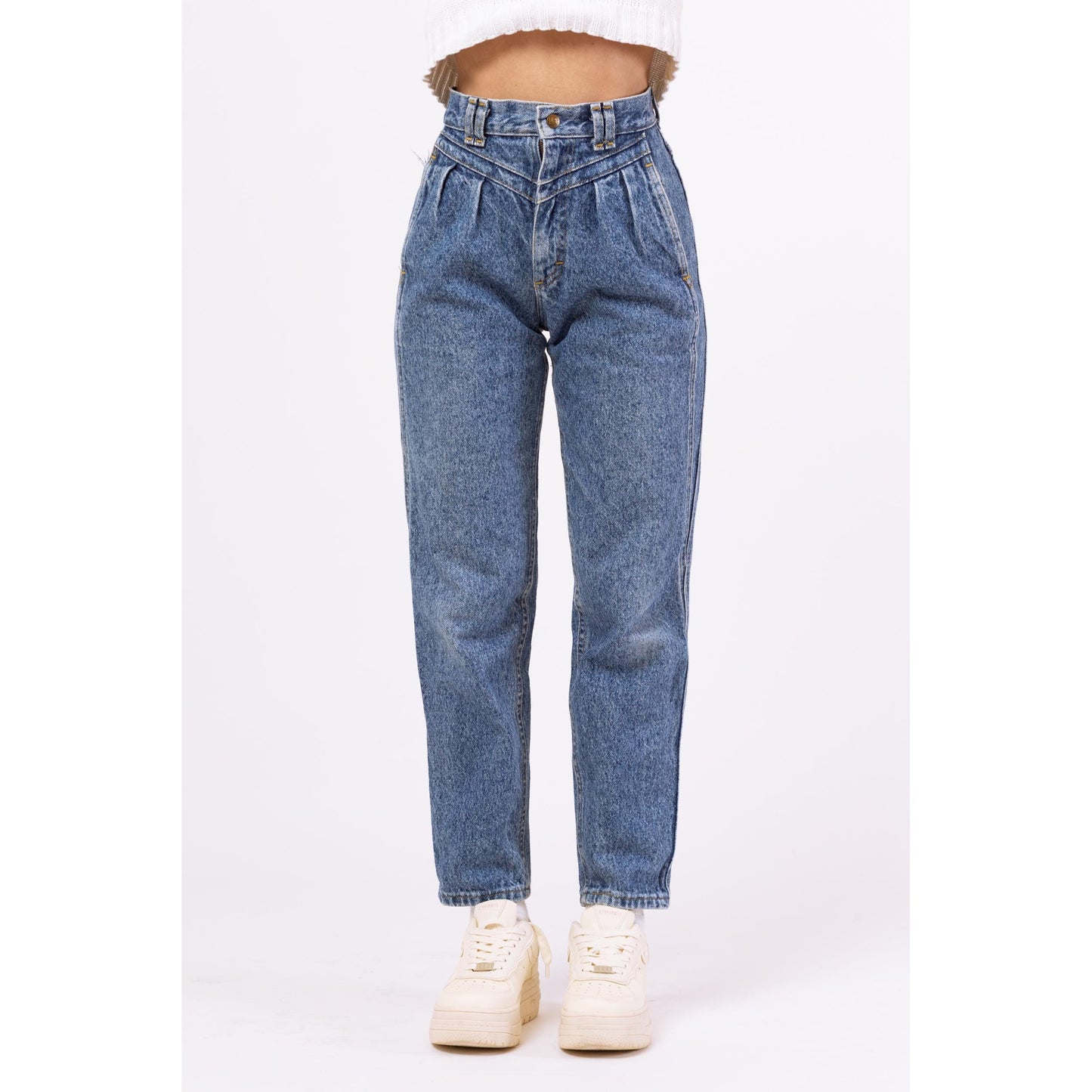 Vintage 80s Lee Acid Wash High Waisted Mom Jeans - XXS, 23" Waist | Pleated Tapered Leg Denim High Rise Grunge Jeans