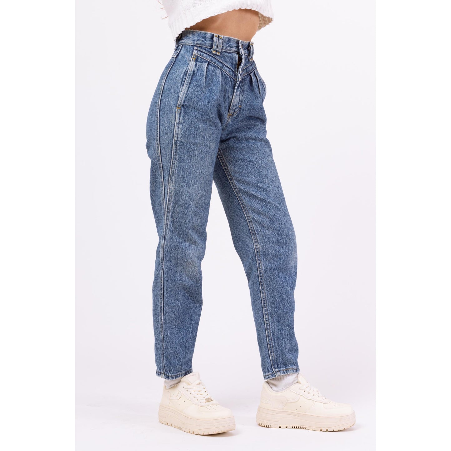 Vintage 80s Lee Acid Wash High Waisted Mom Jeans - XXS, 23" Waist | Pleated Tapered Leg Denim High Rise Grunge Jeans