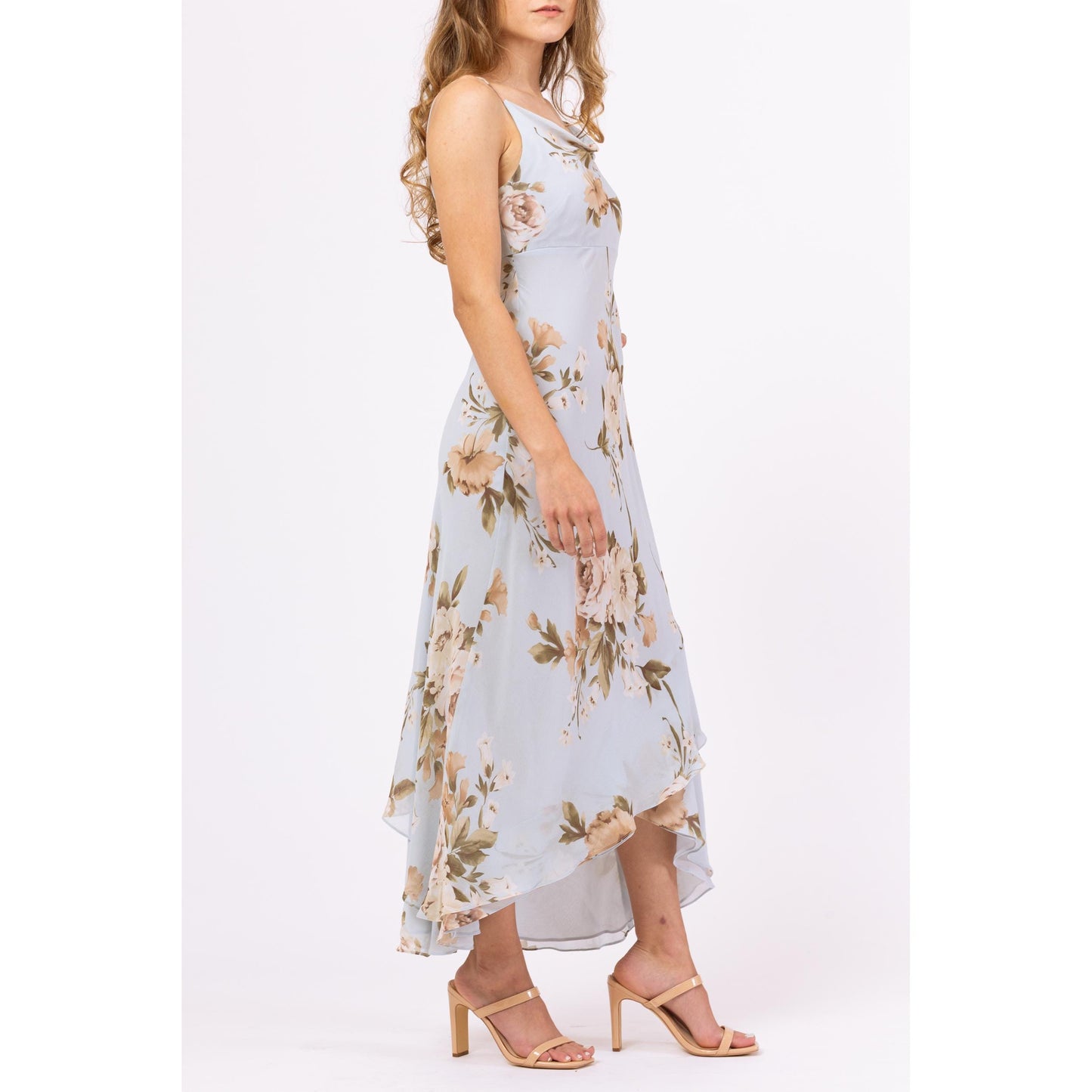 Vintage Y2K Blue Floral Silk Bias Cut Maxi Dress - Extra Small, Size 2 | Ann Taylor Summer Wedding Guest Dress, Formal Garden Party Dress