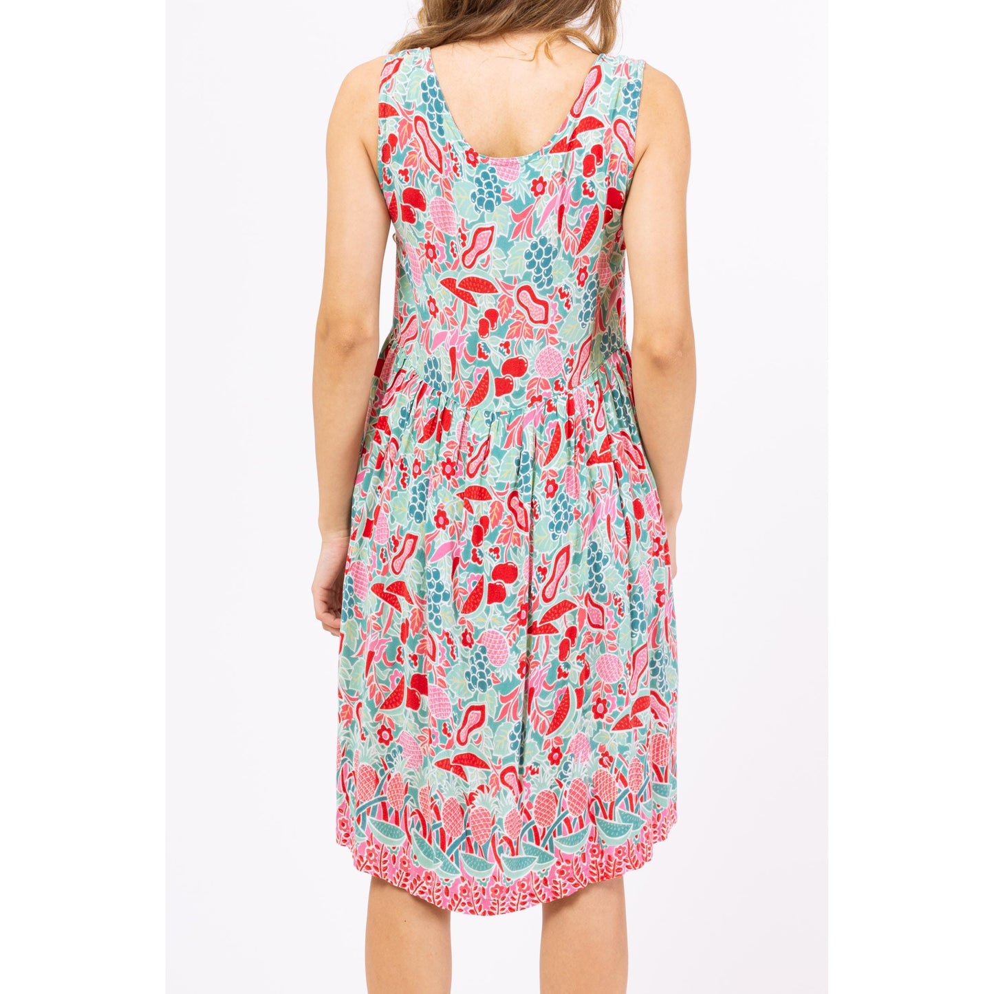 Vintage Y2K Fruit Print Sundress - XXS | Button Front Sleeveless Summer Dress, Boho Casual Festival Outfit