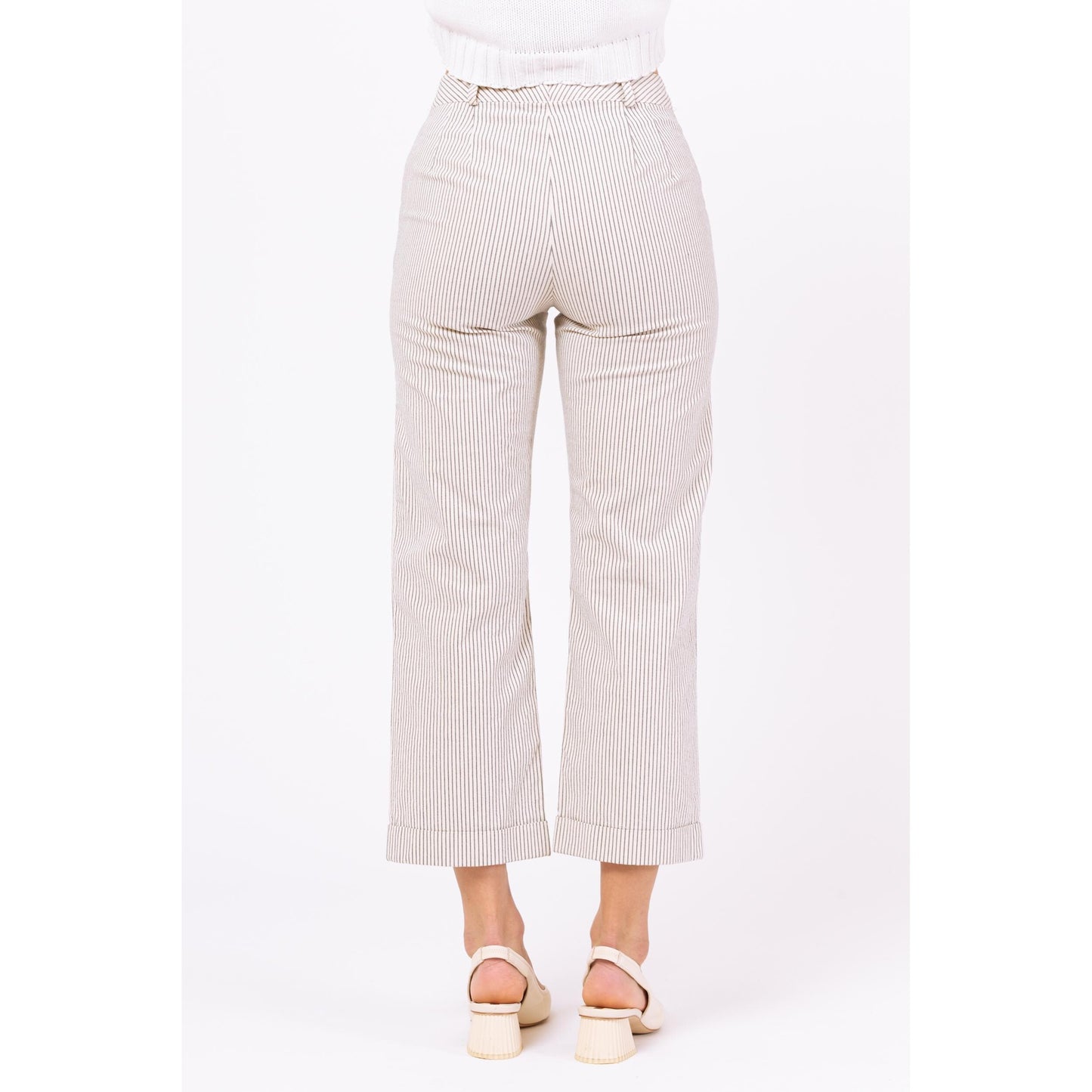 Vintage 90s White & Black Pinstripe Pants - XXS | Straight Leg Mid Rise Trousers, Minimalist Striped Business Casual Outfit