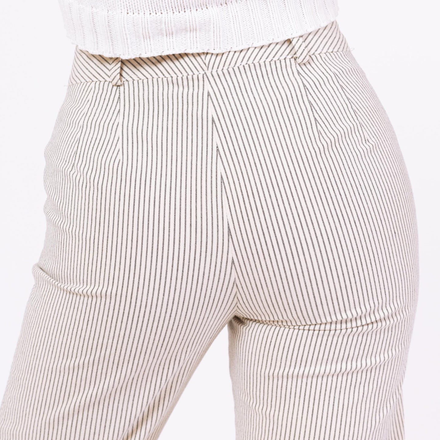 Vintage 90s White & Black Pinstripe Pants - XXS | Straight Leg Mid Rise Trousers, Minimalist Striped Business Casual Outfit