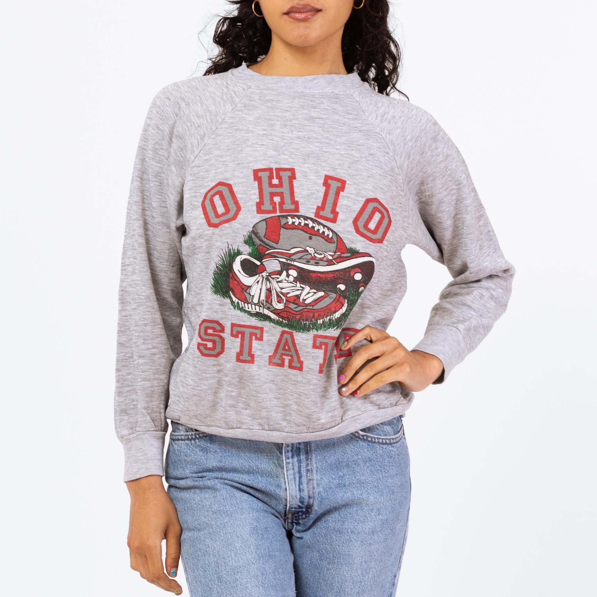 Vintage 80s Ohio State Sweatshirt - Medium | Lightweight Grey College Football Pullover Sweater, NCAA Crewneck Top