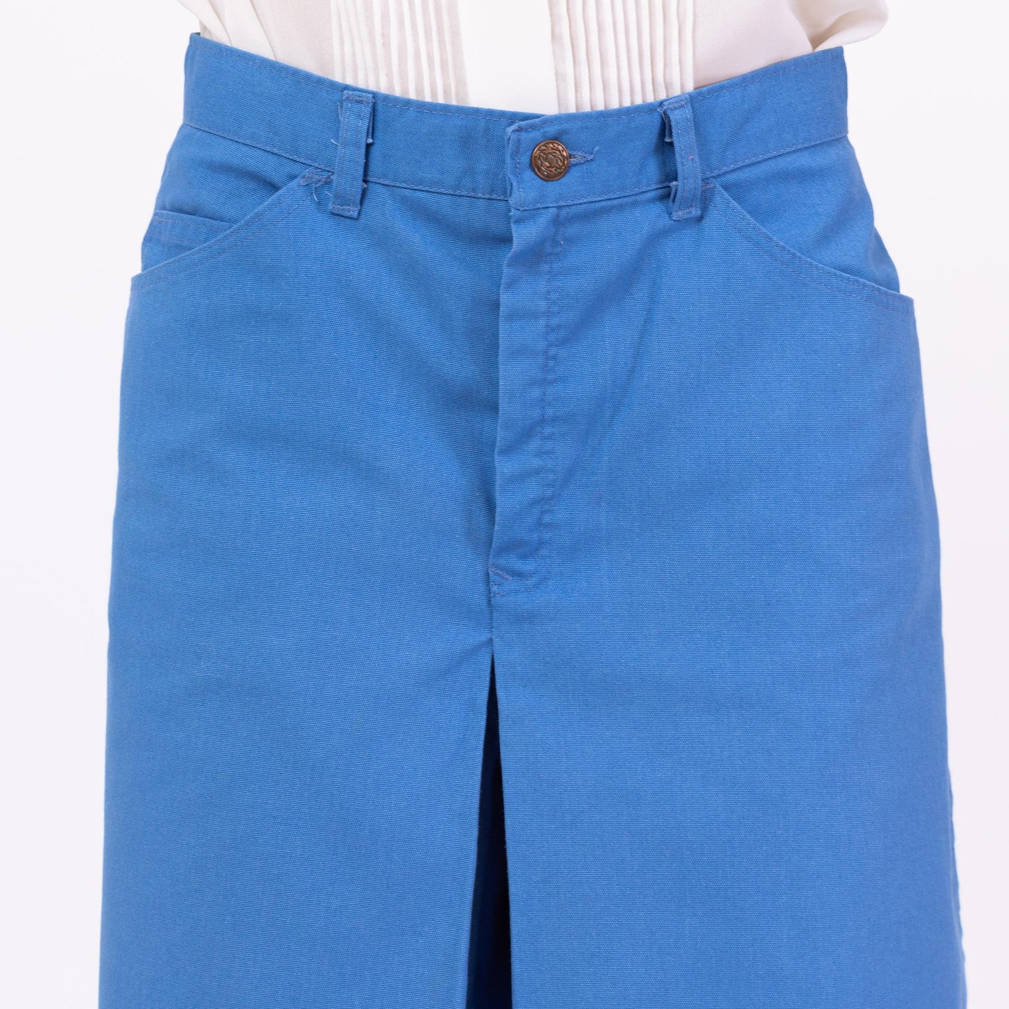 Vintage 70s Blue Preppy Culotte Split Front Shorts - Medium, 29" | High Waisted Wide Leg Skort, Retro Long Shorts
