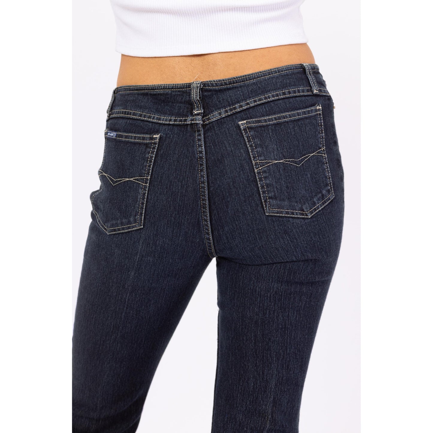 Vintage Y2K Low Rise Dark Wash Flared Jeans - Extra Small | 90s 2000s Jordache Exposed Button Fly Denim Bootcut Flares