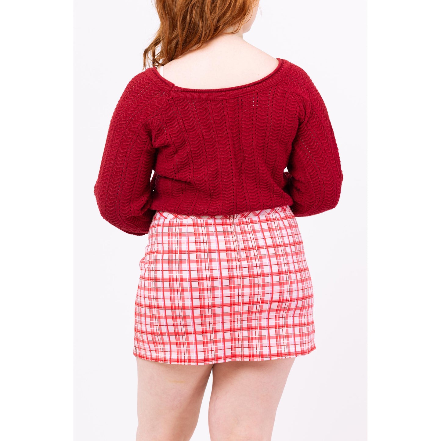 Vintage 90s Wine Red Chevron Pointelle Knit Cropped Sweater - Medium to Large | Maroon Cotton Cropped Boatneck 3/4 Sleeve Pullover