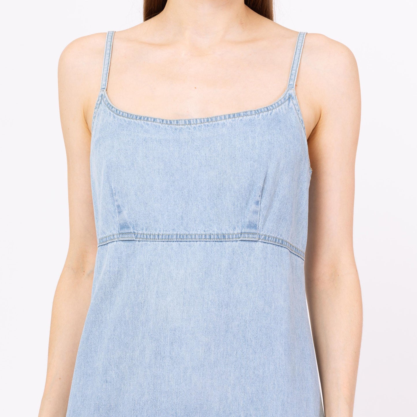 Vintage 90s Light Blue Chambray Maxi Dress - Small | Minimalist A Line Spaghetti Strap Grunge Denim Sundress