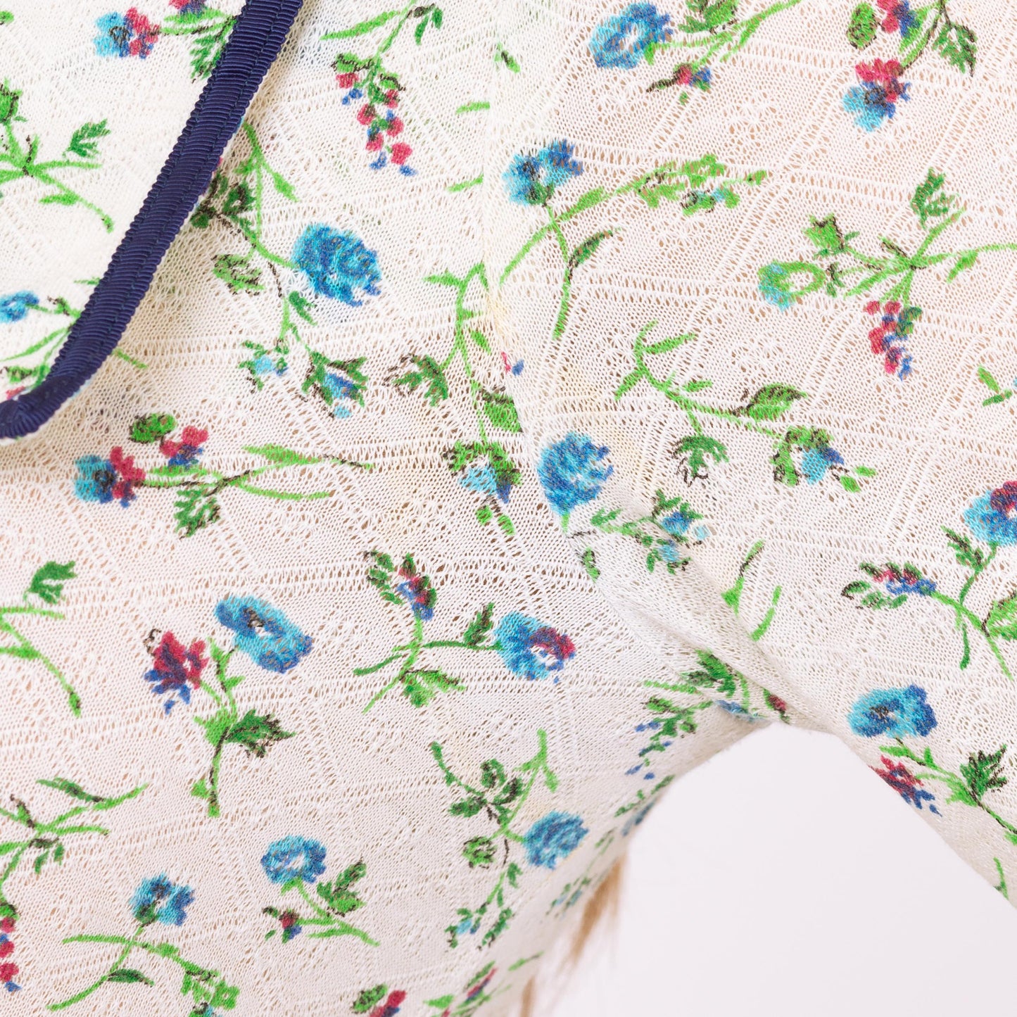Vintage 70s Floral Sailor Collar Babydoll Mini Dress - Small | White & Blue Retro A Line Long Sleeve Cottagecore Dress