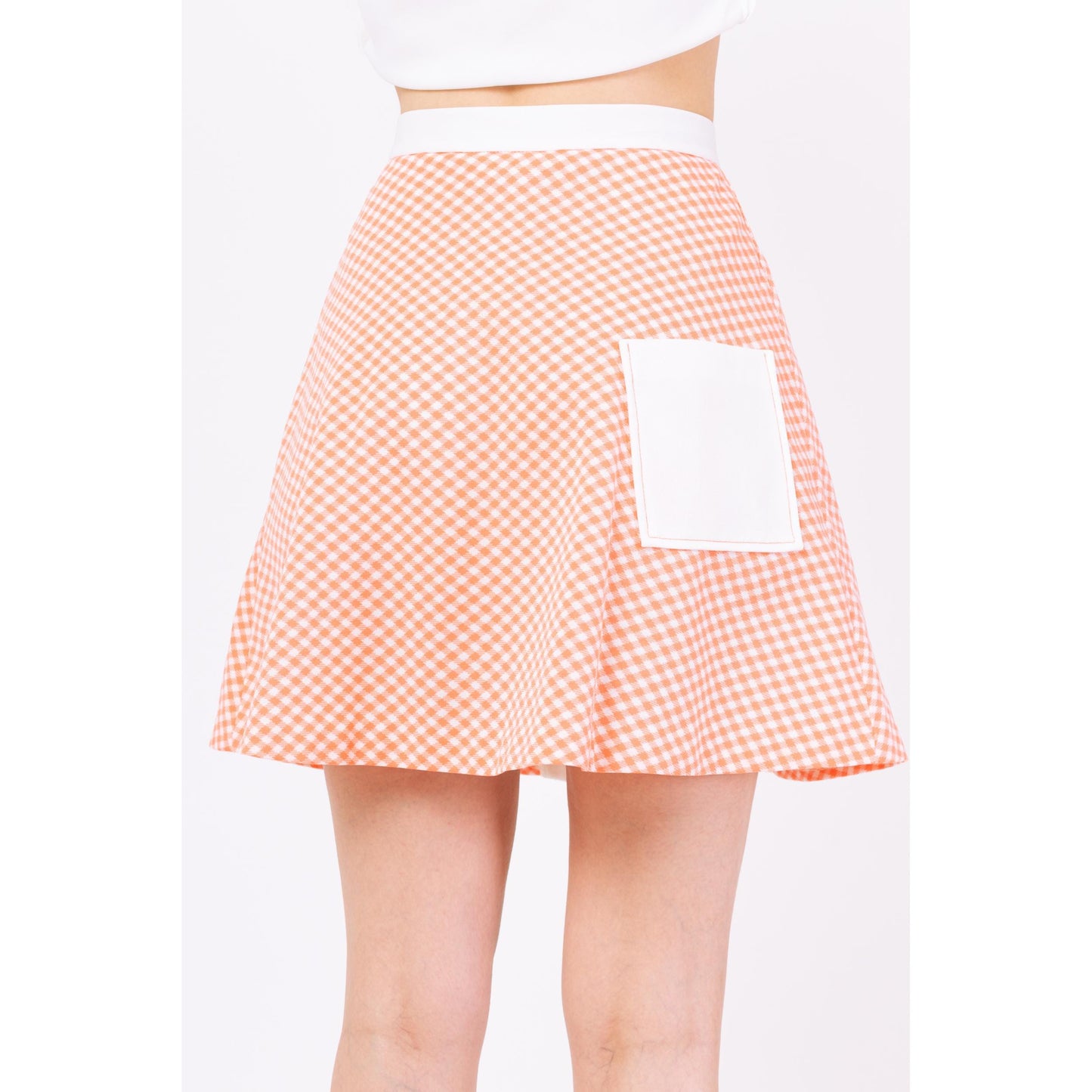 Vintage 70s Tennis Two Piece Skirt Set - Extra Small | White Orange Gingham Button Front Retro Sportswear Coquette Outfit