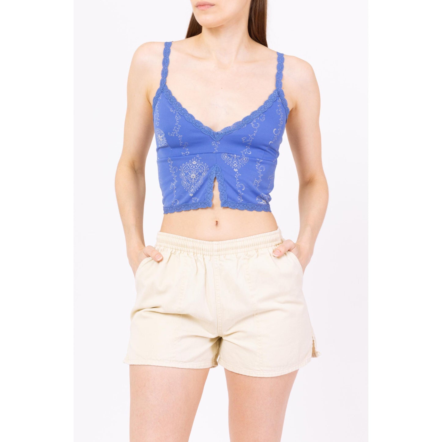 Vintage 90s Khaki Cotton Elastic Waist Shorts - Extra Small | Mid High Rise Casual Hiking Lounge Shorts